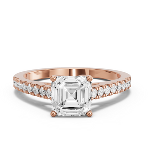 Image for Asscher Tulip Basket Ring with Cathedral Pave band