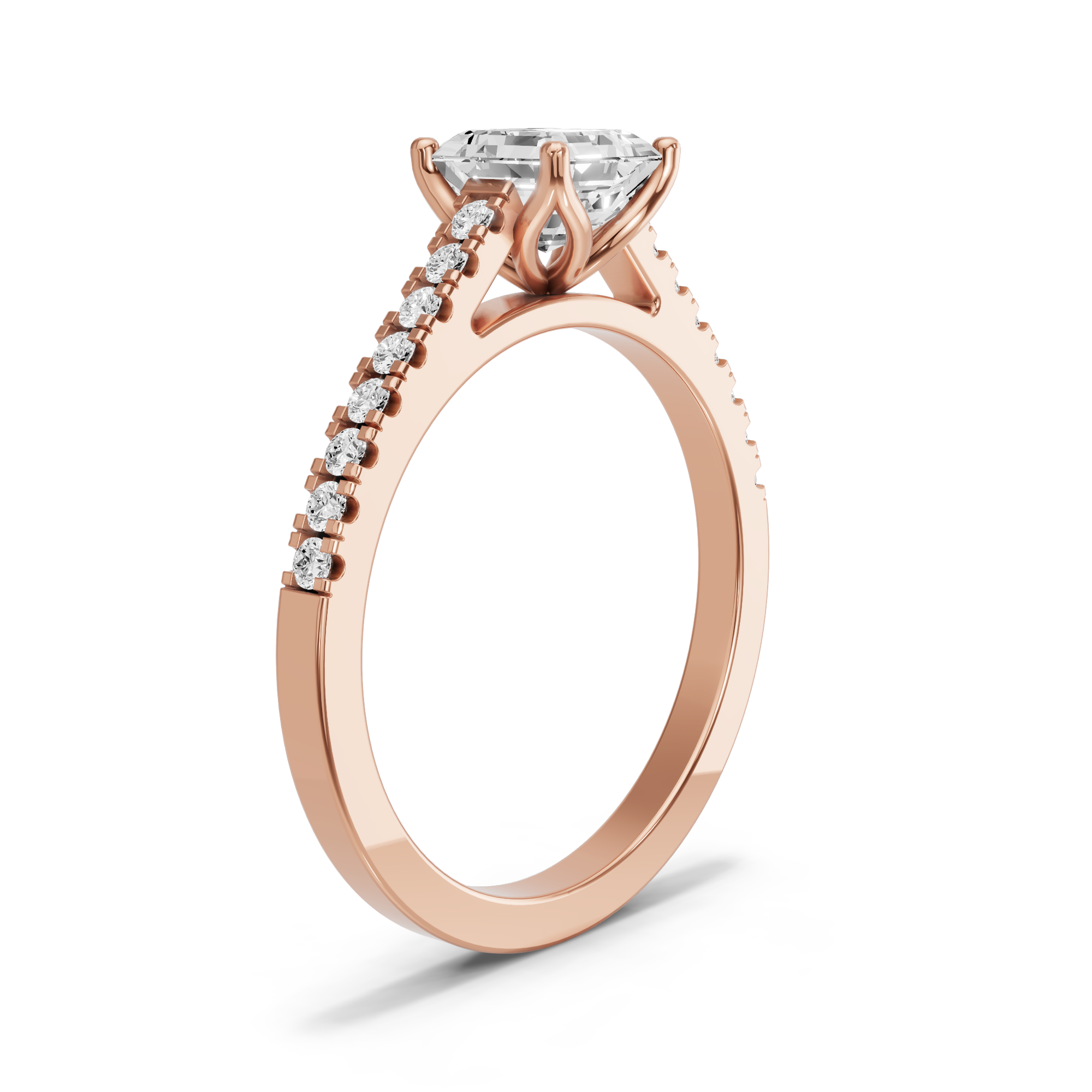 Image for Asscher Tulip Basket Ring with Cathedral Pave band