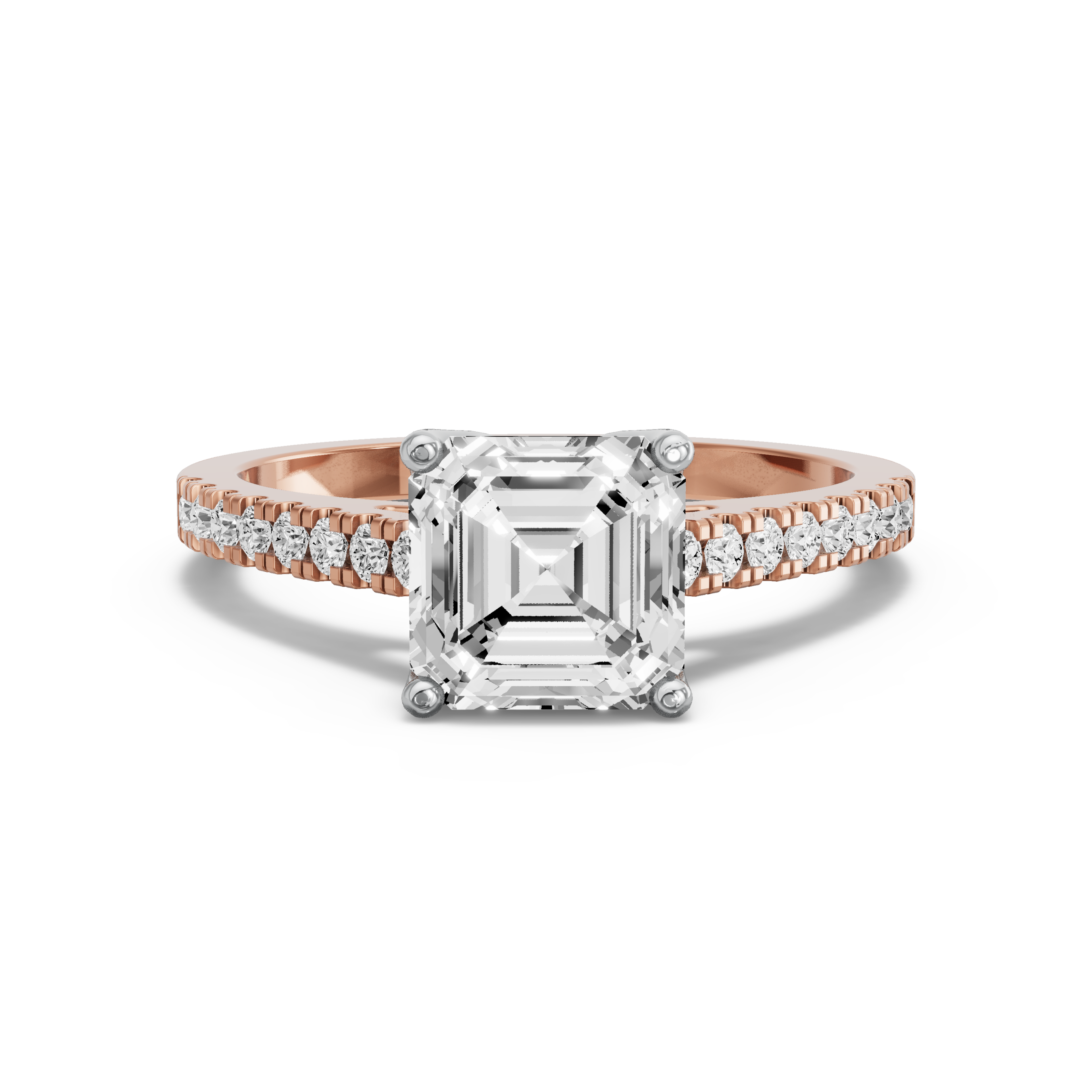 Image for Asscher Tulip Basket Ring with Cathedral Pave band