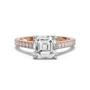 Image for Asscher Tulip Basket Ring with Cathedral Pave band