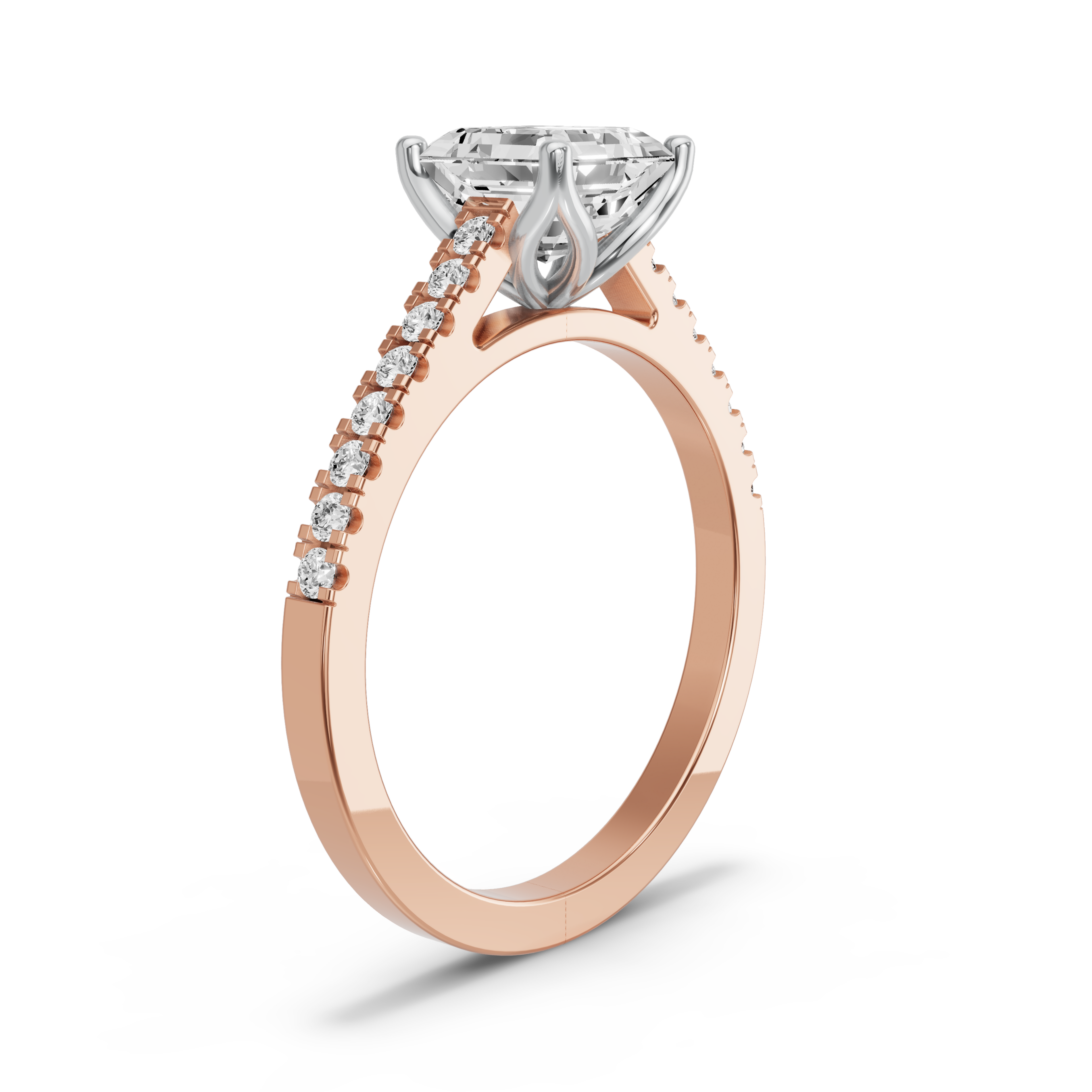 Image for Asscher Tulip Basket Ring with Cathedral Pave band