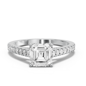 Image for Asscher Tulip Basket Ring with Cathedral Pave band