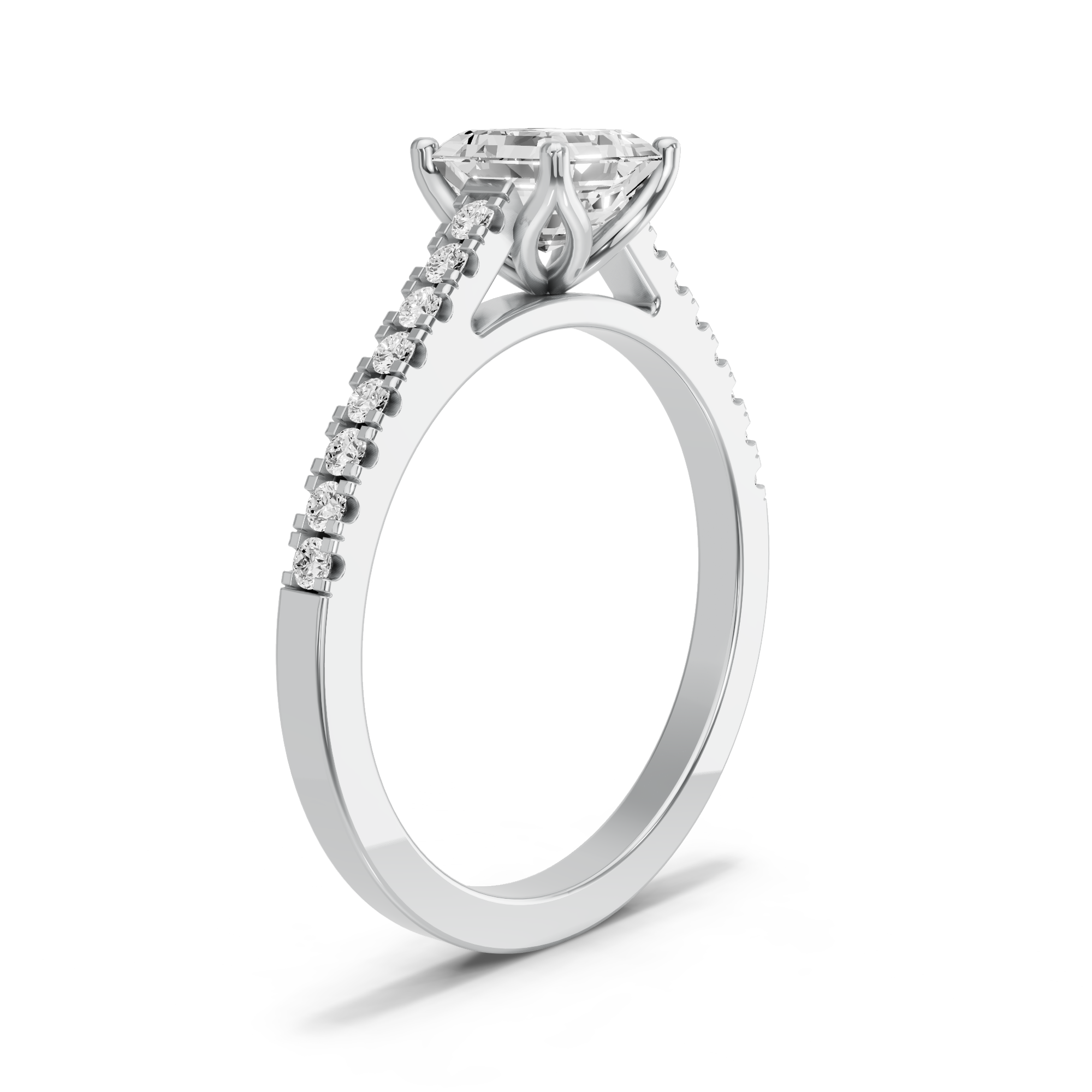 Image for Asscher Tulip Basket Ring with Cathedral Pave band