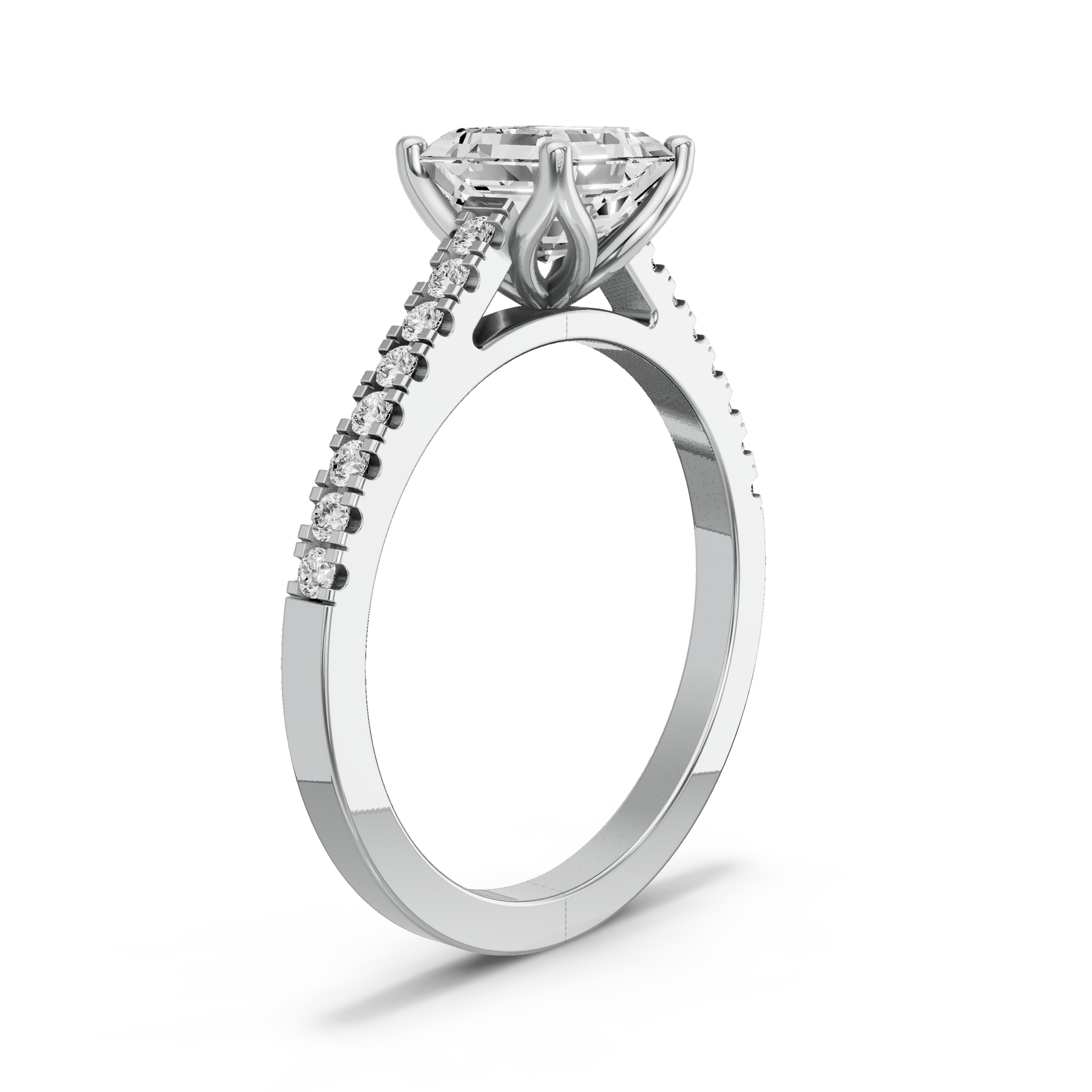 Image for Asscher Tulip Basket Ring with Cathedral Pave band in 18K Two Tone Rose Gold