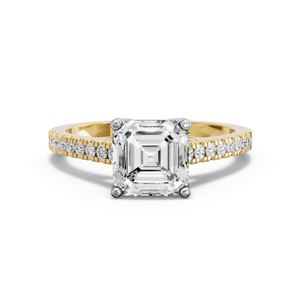 Image for Asscher Tulip Basket Ring with Cathedral Pave band