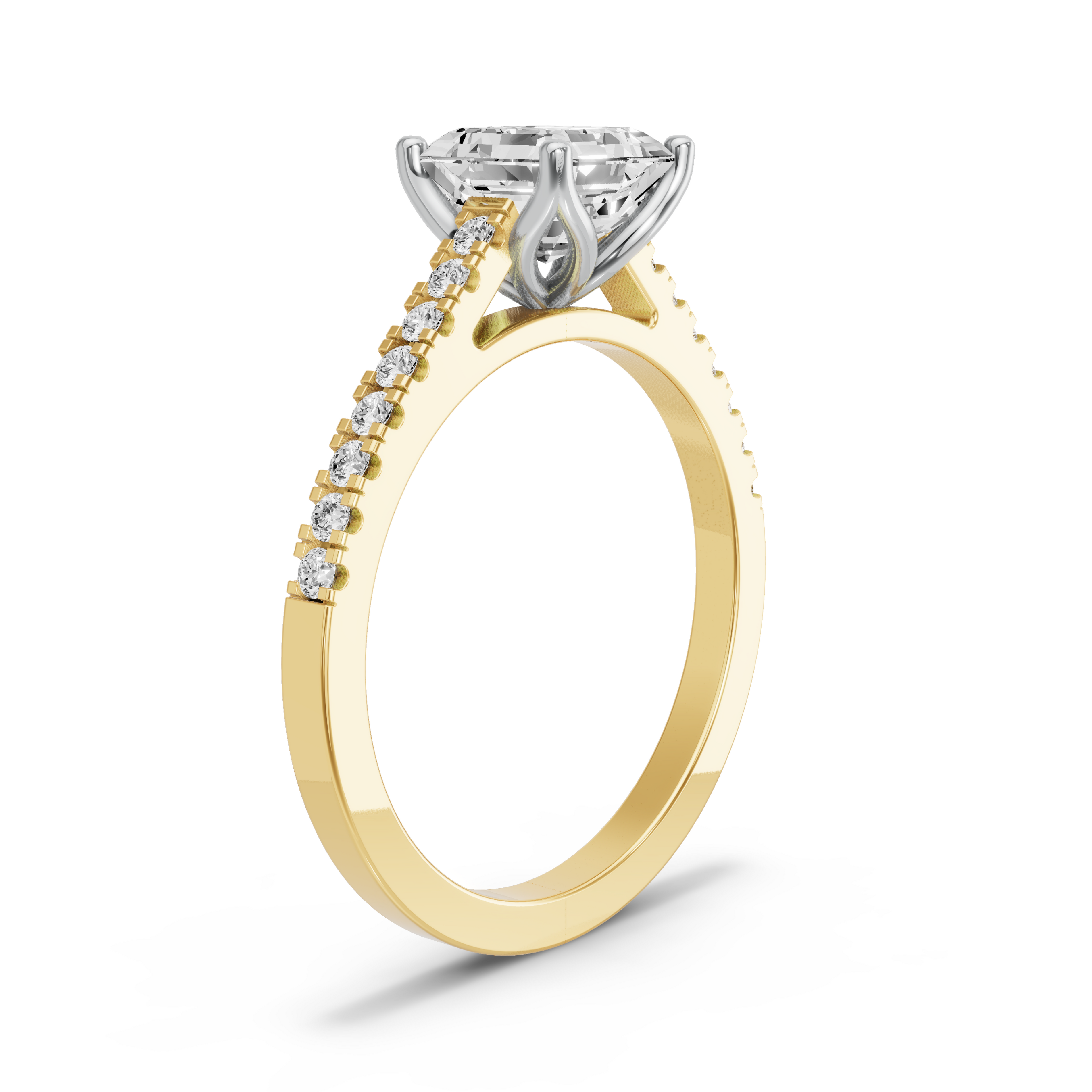 Image for Asscher Tulip Basket Ring with Cathedral Pave band