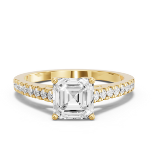 Image for Asscher Tulip Basket Ring with Cathedral Pave band