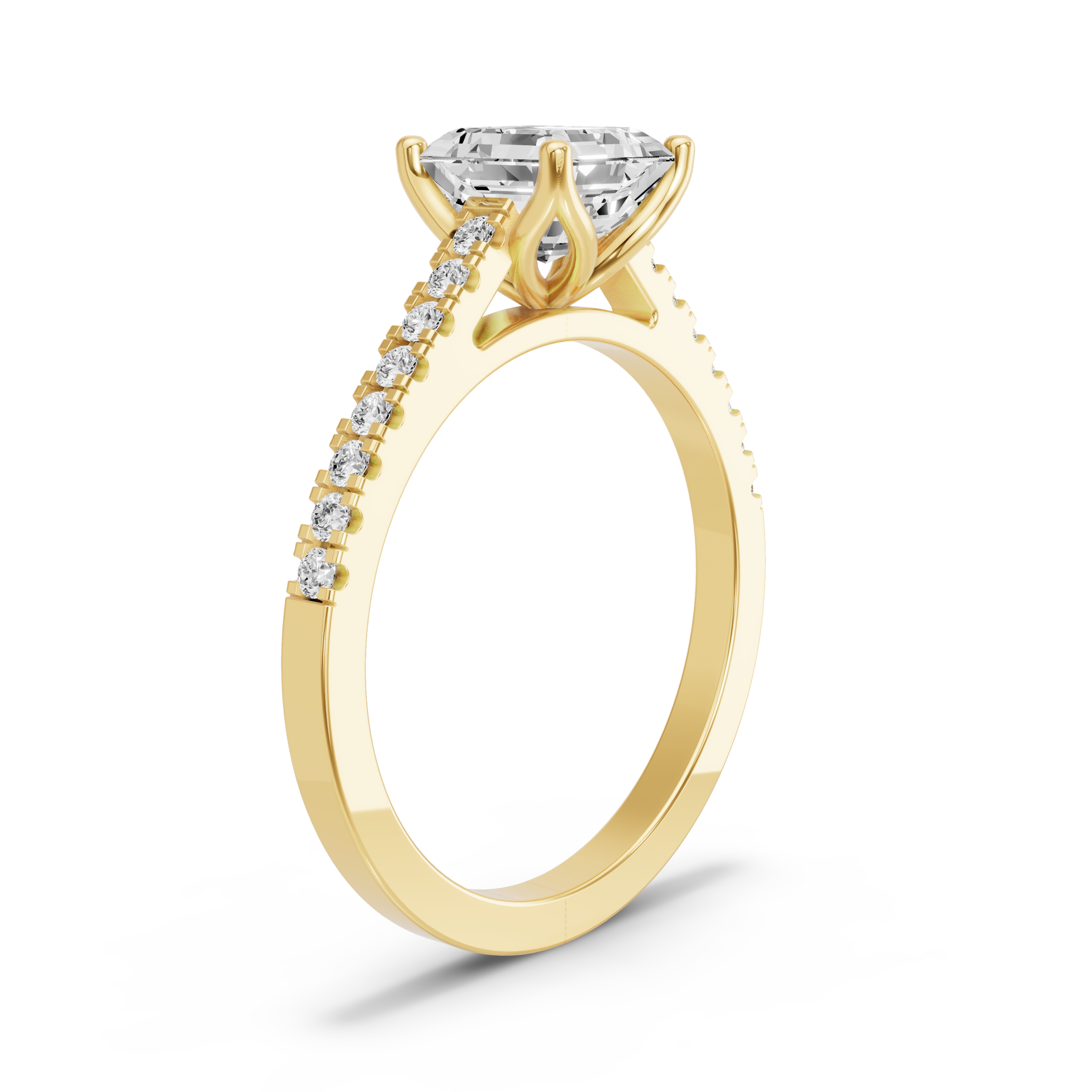 Image for Asscher Tulip Basket Ring with Cathedral Pave band in 10K White Gold