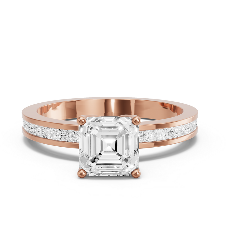 Image for Asscher Tulip Basket Ring with Channel band