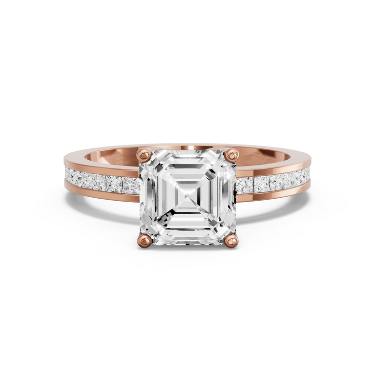 Image for Asscher Tulip Basket Ring with Channel band in 14K Yellow Gold