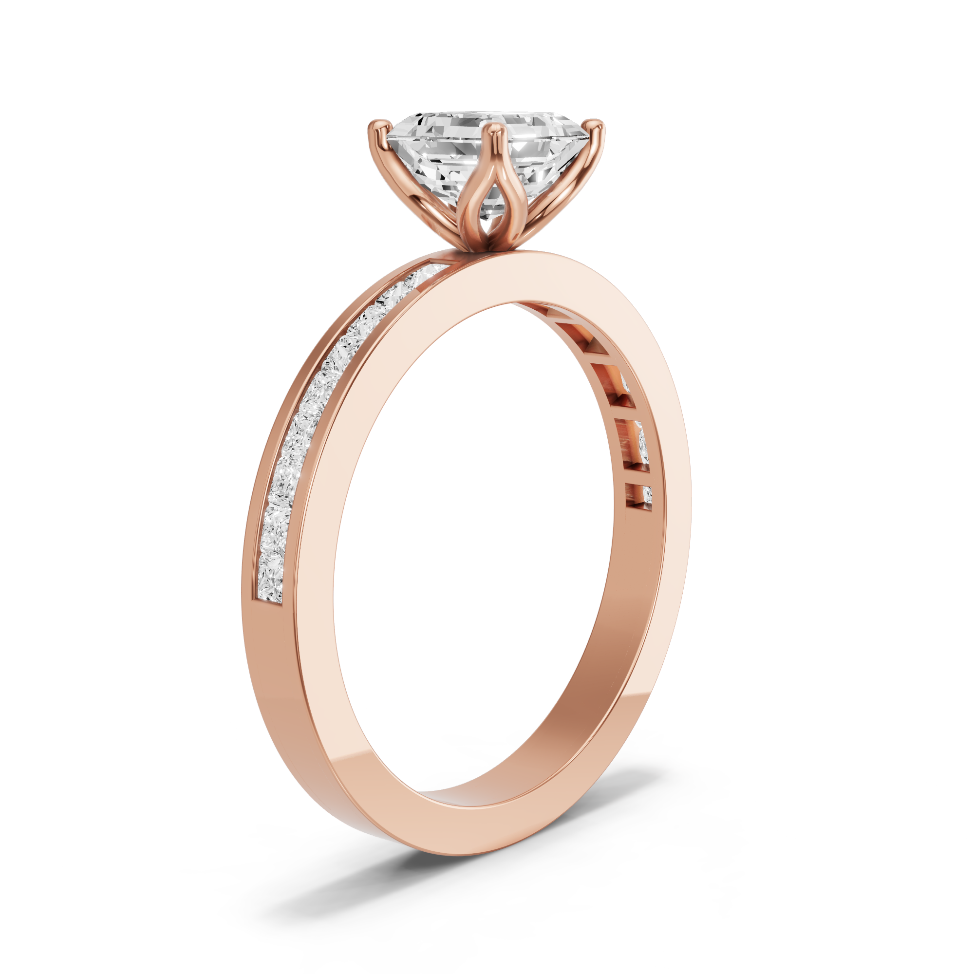 Image for Asscher Tulip Basket Ring with Channel band