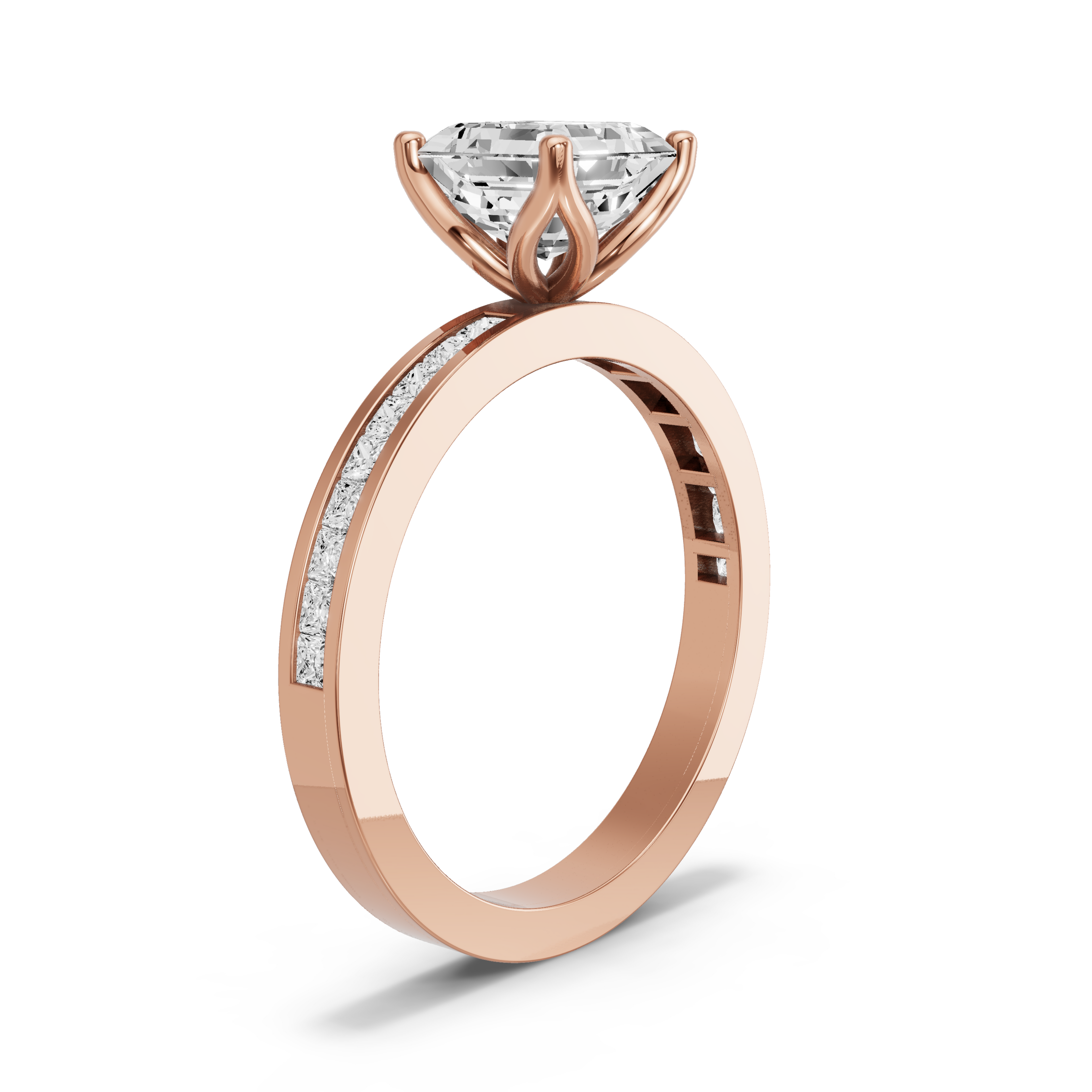 Image for Asscher Tulip Basket Ring with Channel band in 14K Yellow Gold