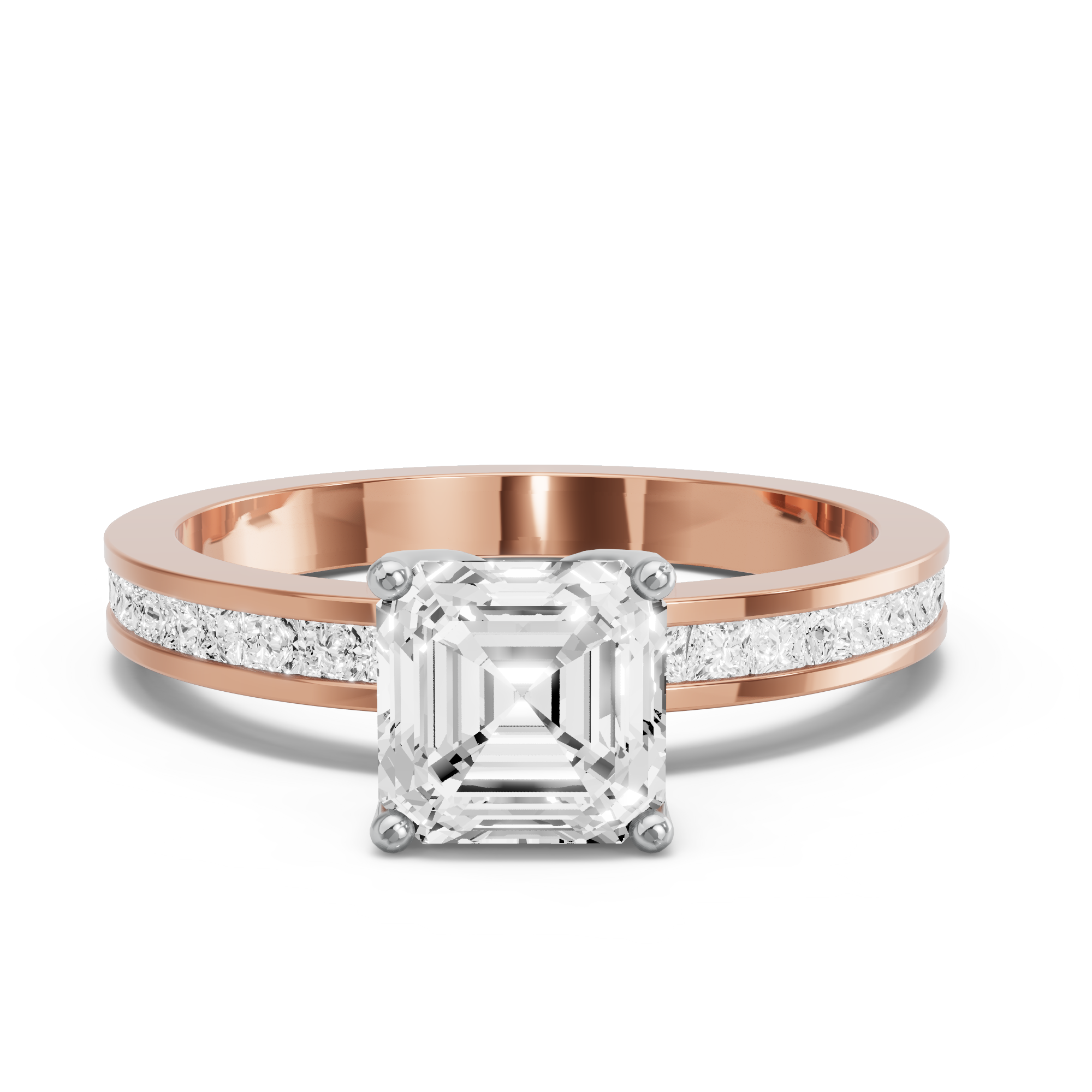 Image for Asscher Tulip Basket Ring with Channel band