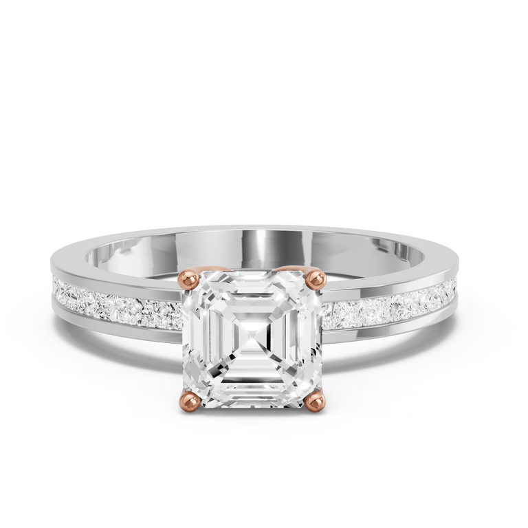 Image for Asscher Tulip Basket Ring with Channel band