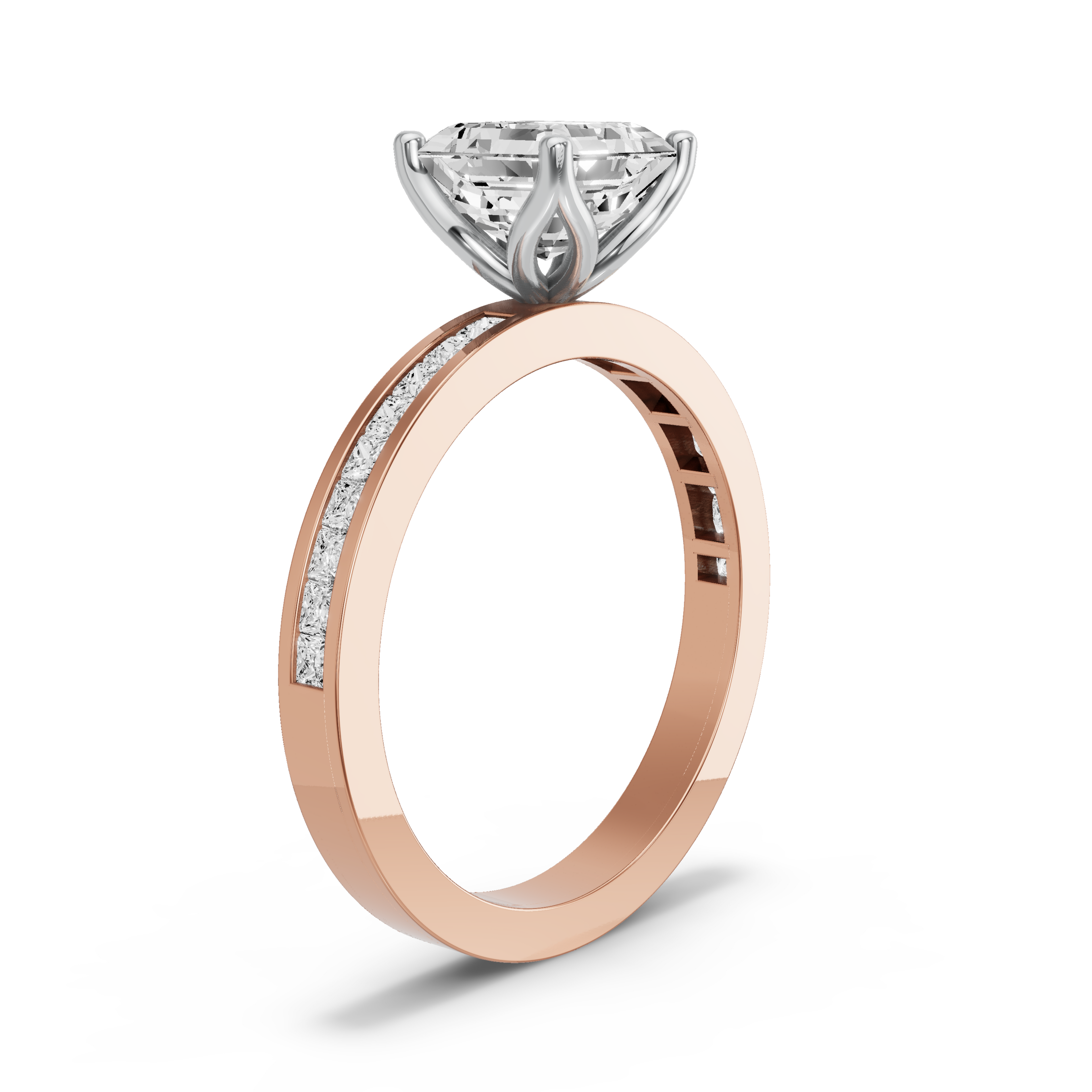 Image for Asscher Tulip Basket Ring with Channel band