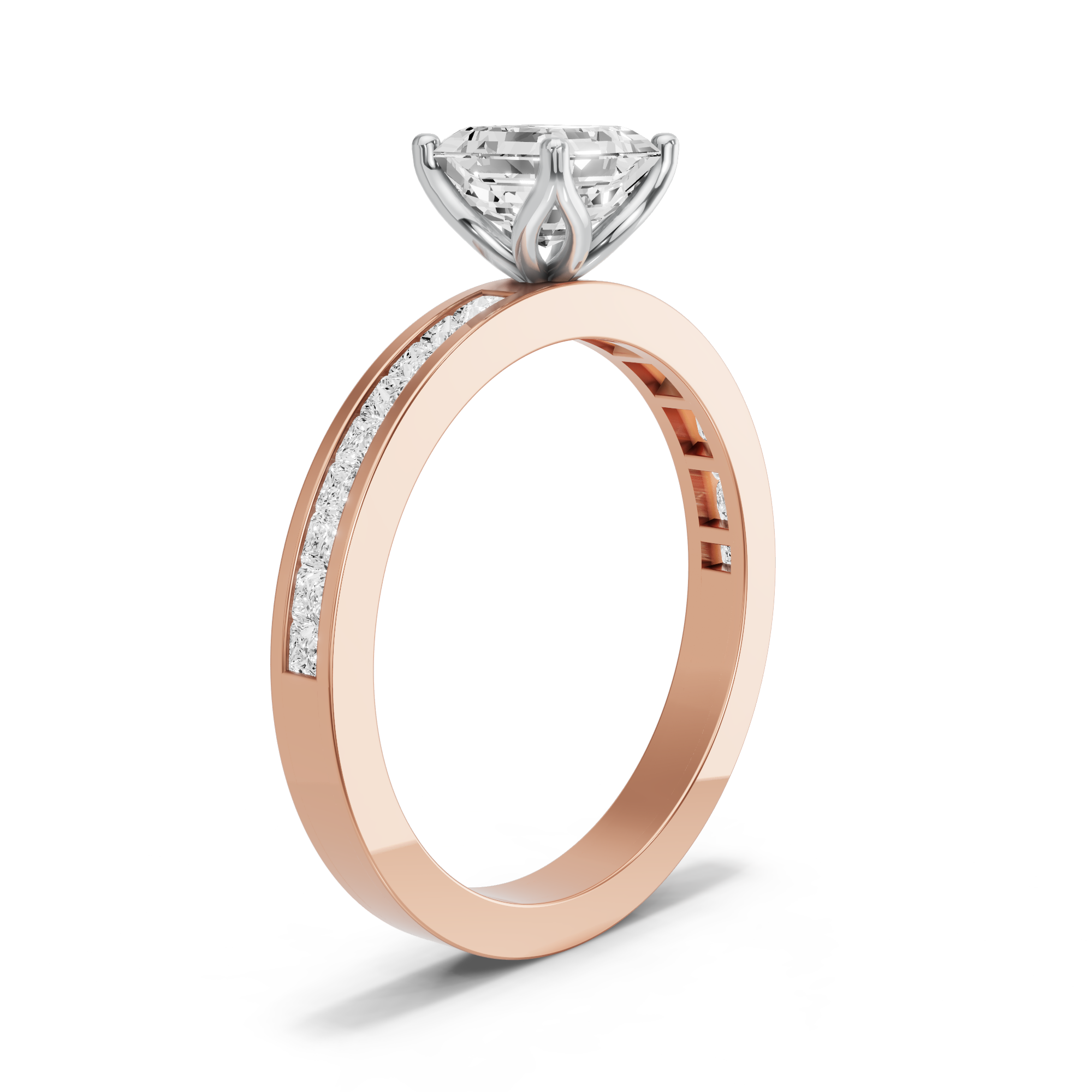 Image for Asscher Tulip Basket Ring with Channel band