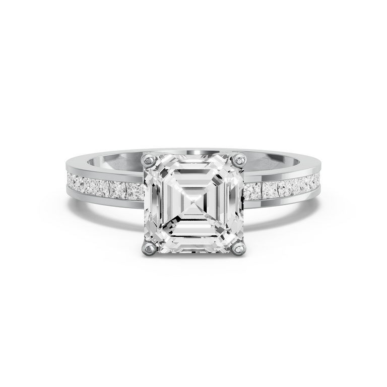Image for Asscher Tulip Basket Ring with Channel band in 10K Two Tone Rose Gold
