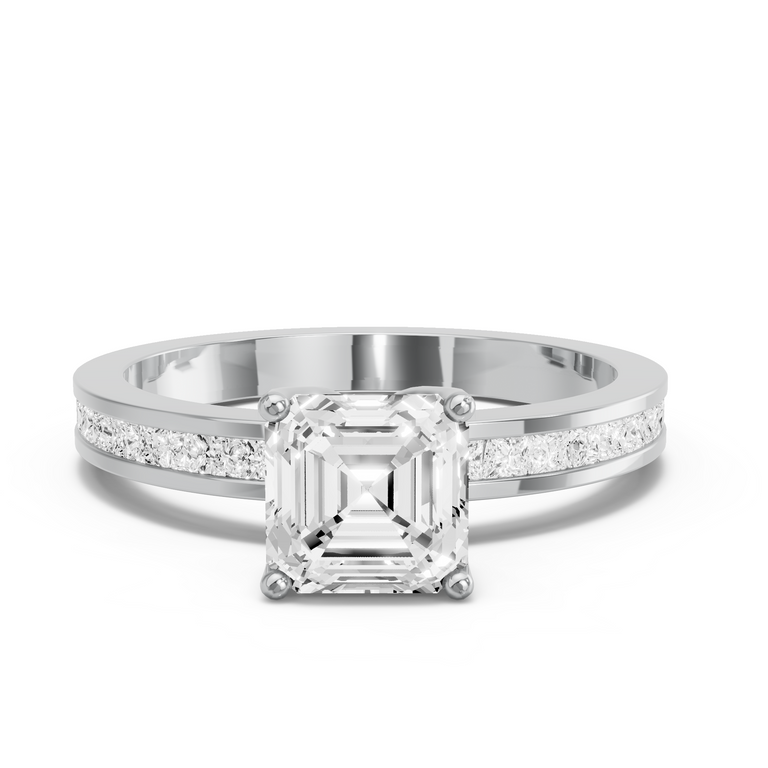 Image for Asscher Tulip Basket Ring with Channel band