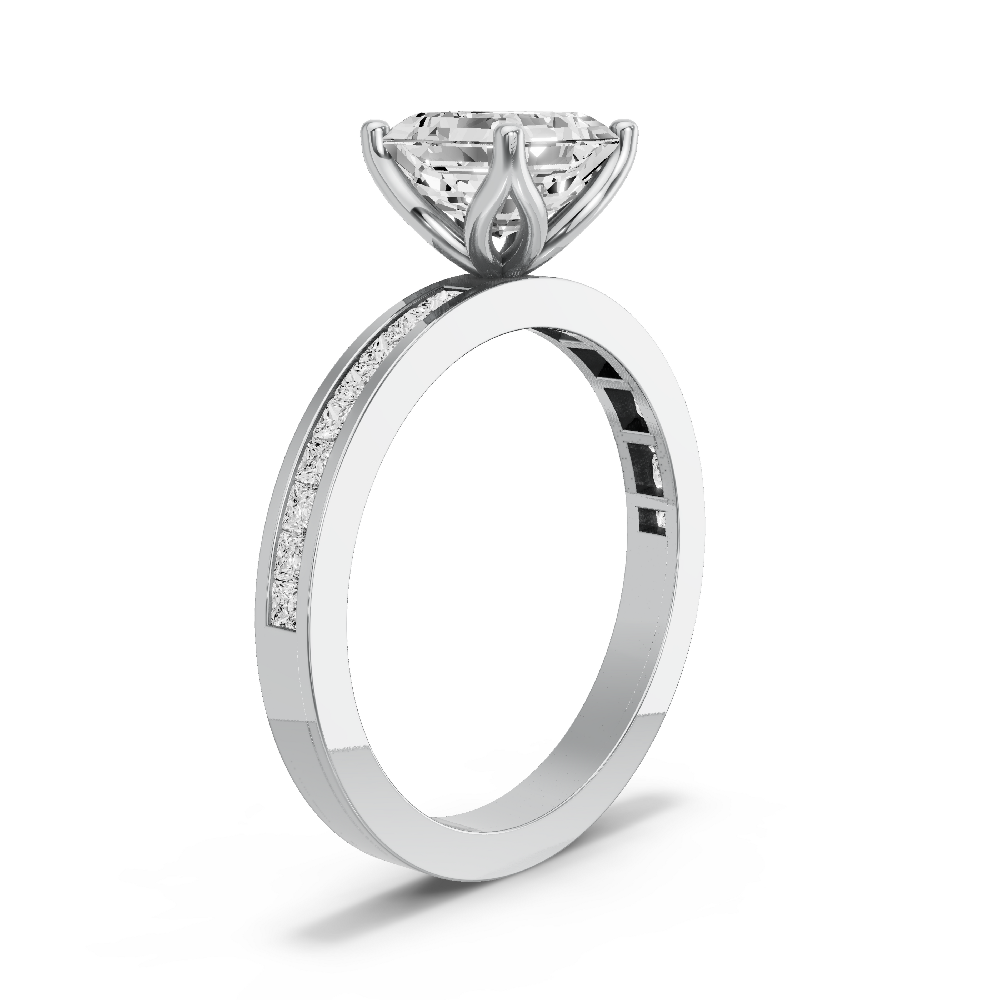 Image for Asscher Tulip Basket Ring with Channel band in 10K Two Tone Rose Gold