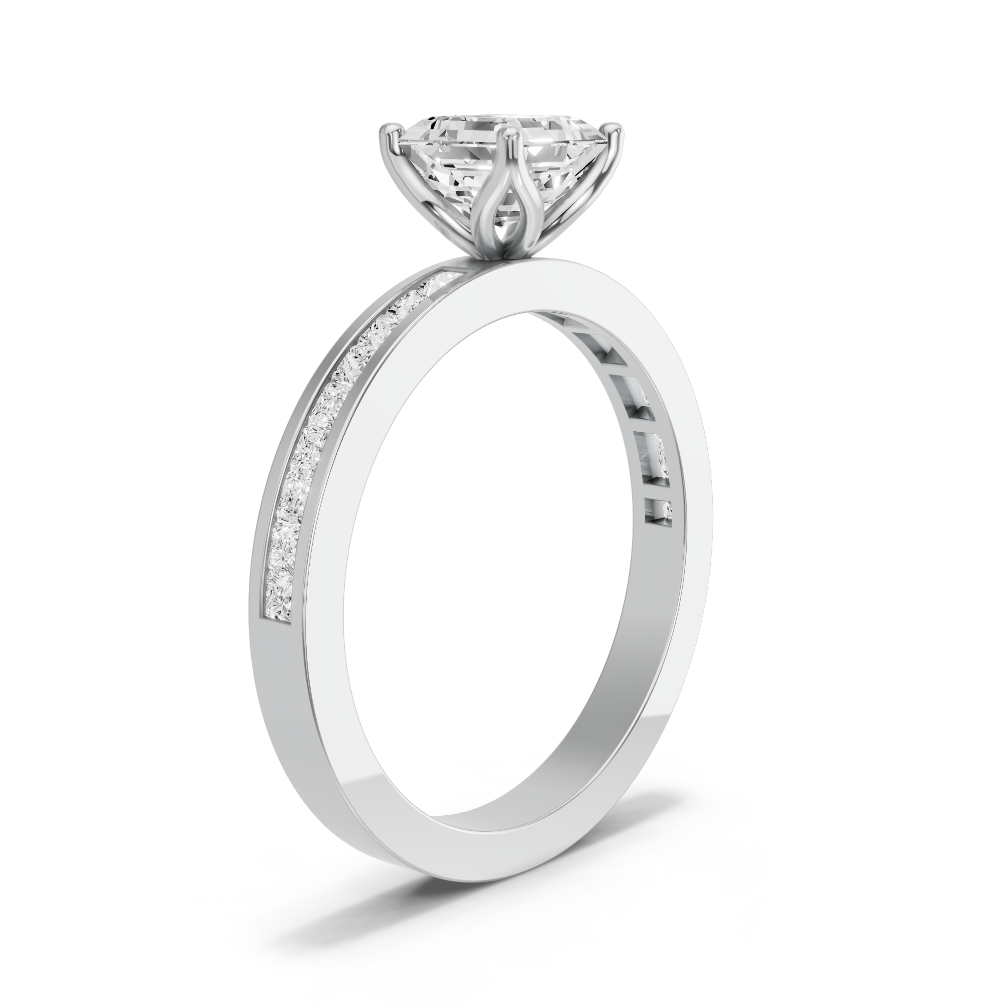 Image for Asscher Tulip Basket Ring with Channel band