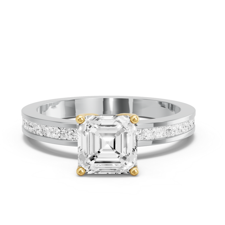 Image for Asscher Tulip Basket Ring with Channel band