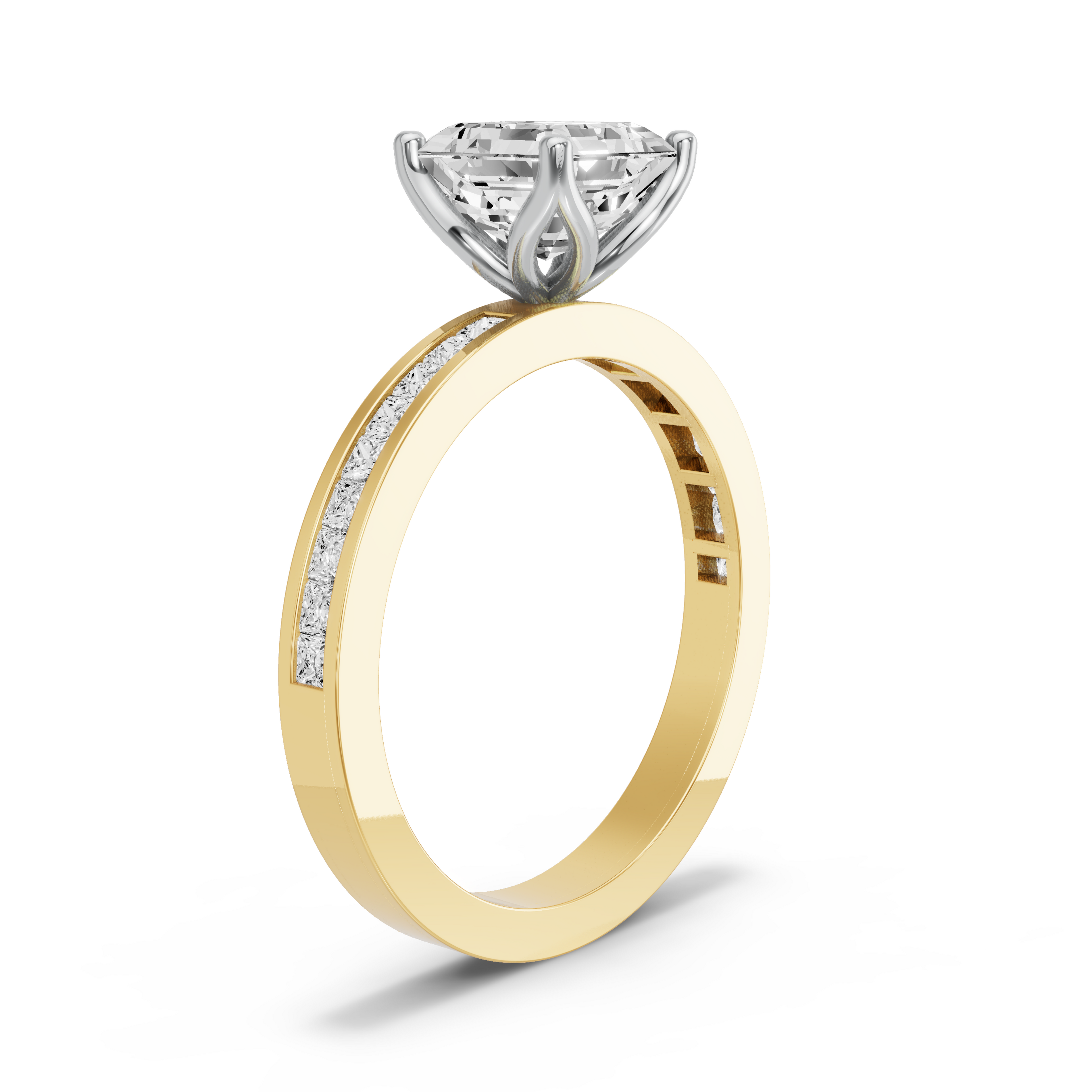 Image for Asscher Tulip Basket Ring with Channel band