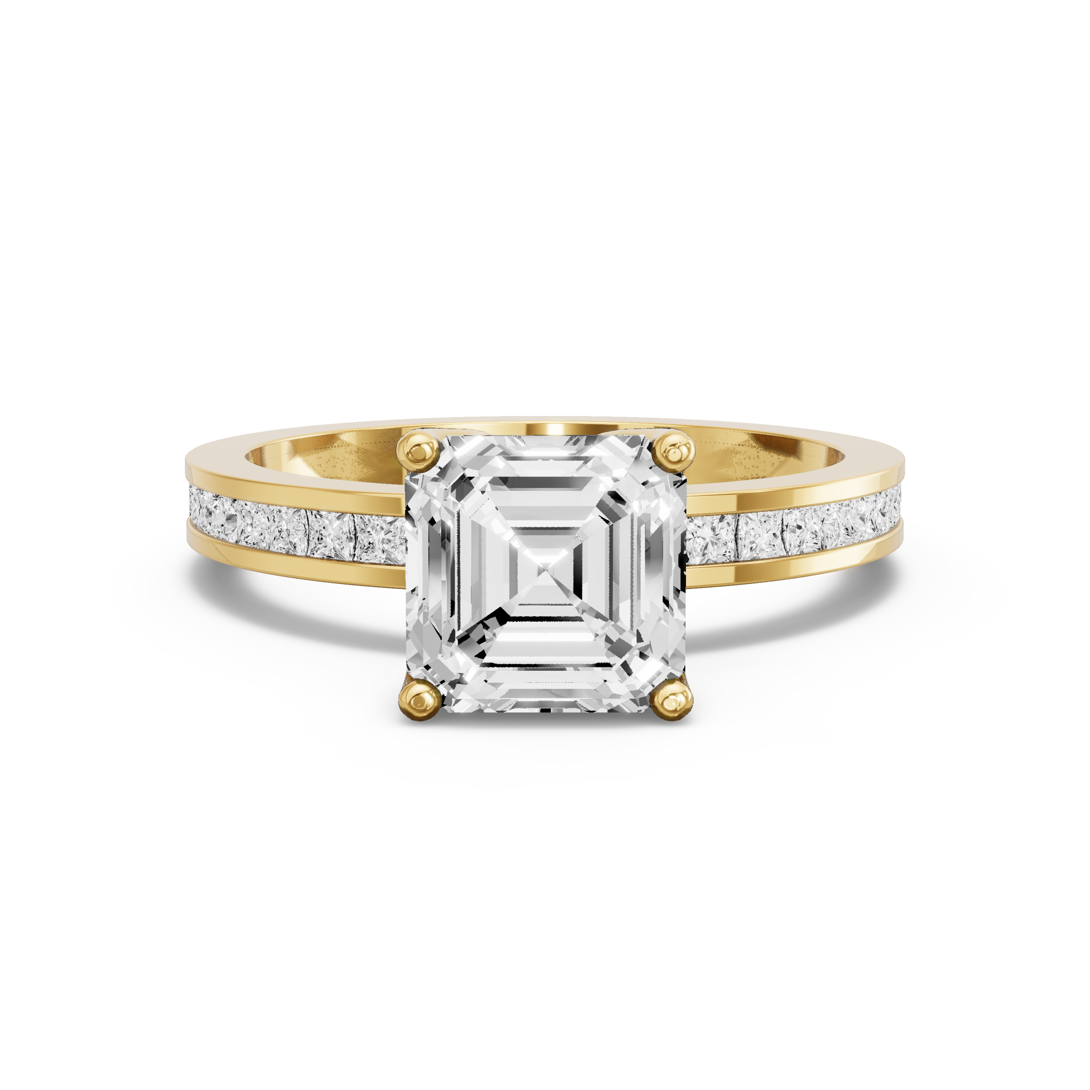 Image for Asscher Tulip Basket Ring with Channel band in 14K White Gold