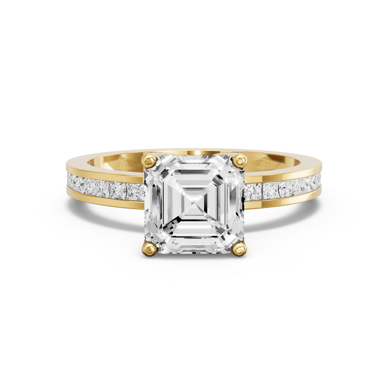 Image for Asscher Tulip Basket Ring with Channel band in 14K White Gold