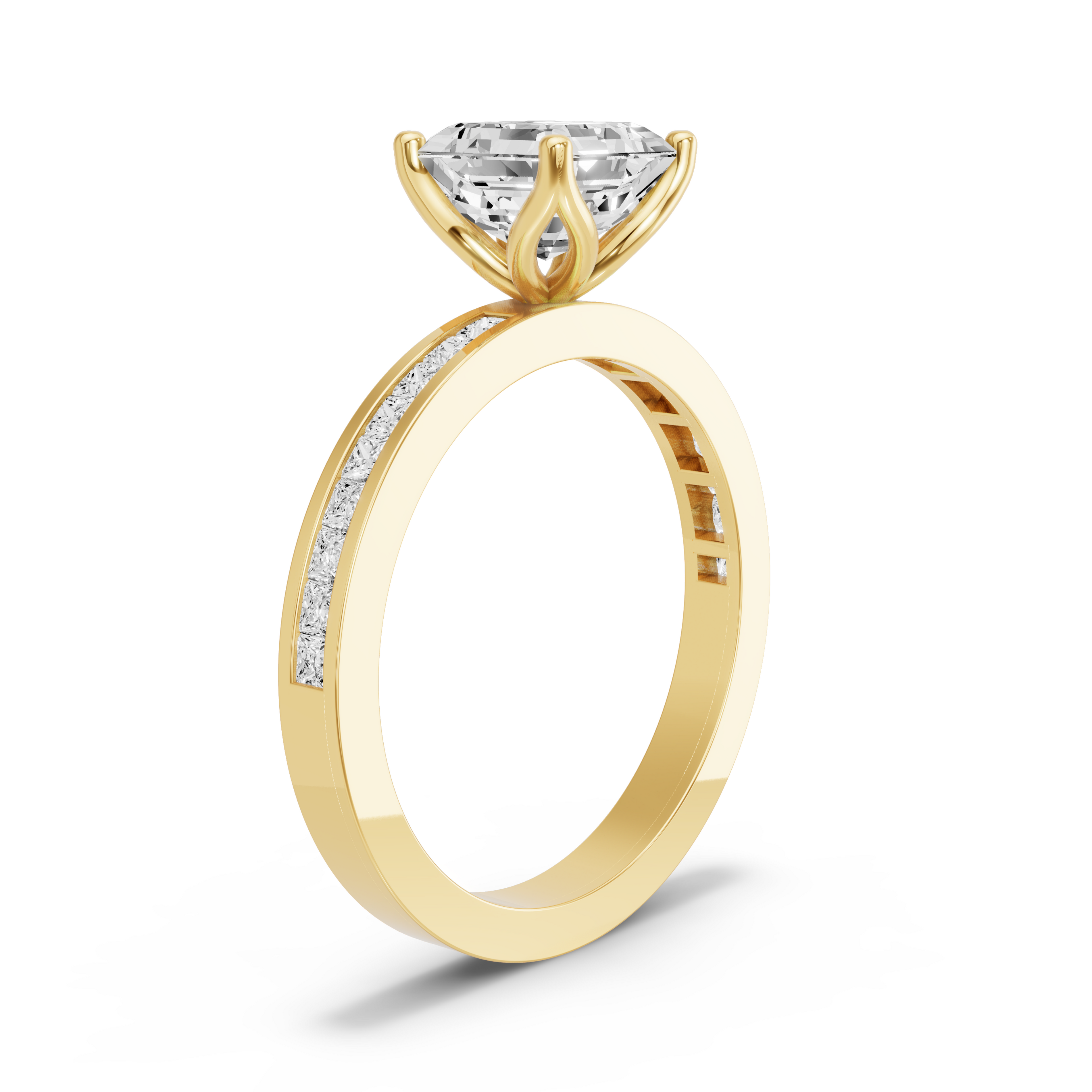 Image for Asscher Tulip Basket Ring with Channel band in 18K White Gold