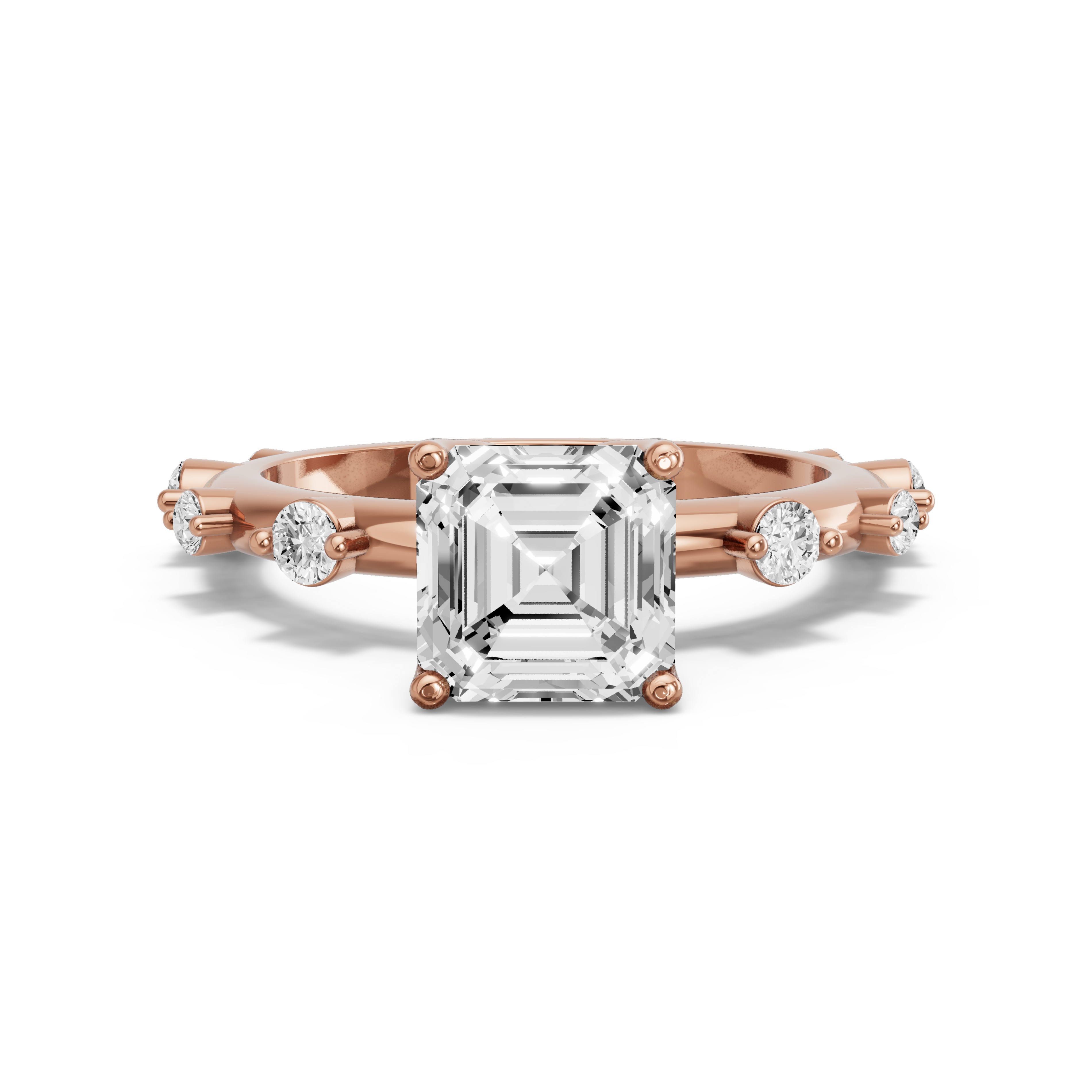 Image for Asscher Tulip Basket Ring with Floating Station band in 10K Yellow Gold