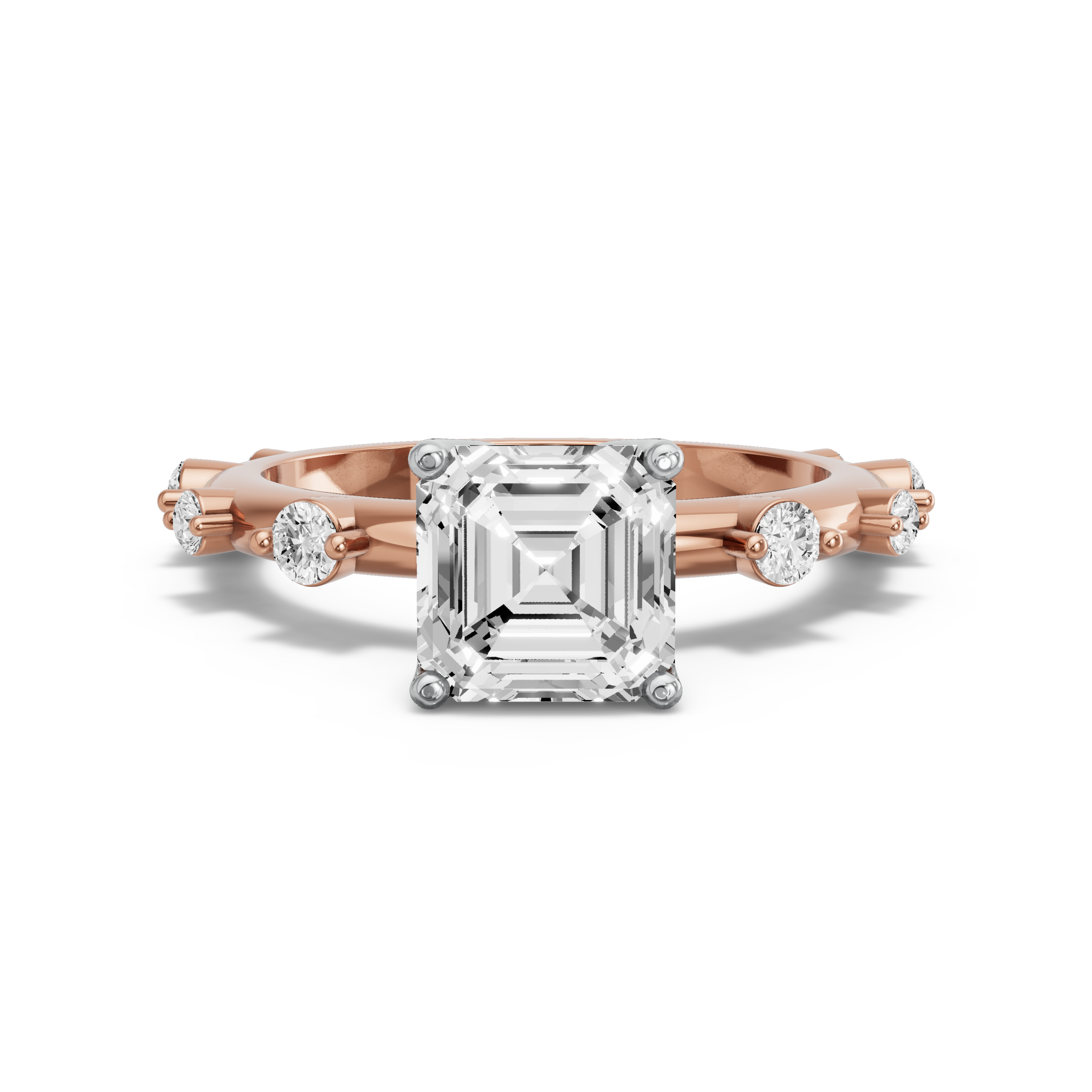 Image for Asscher Tulip Basket Ring with Floating Station band in 18K Two Tone Yellow Gold
