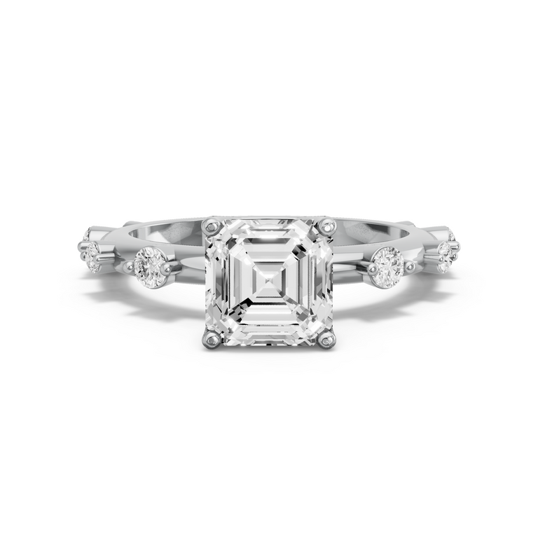 Image for Asscher Tulip Basket Ring with Channel band in 950 Platinum