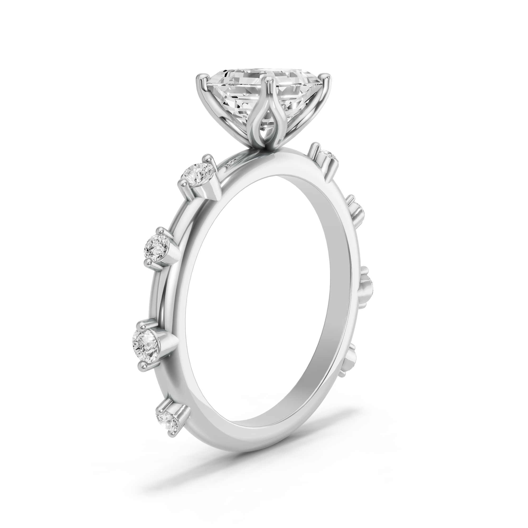 Image for Asscher Tulip Basket Ring with Floating Station band