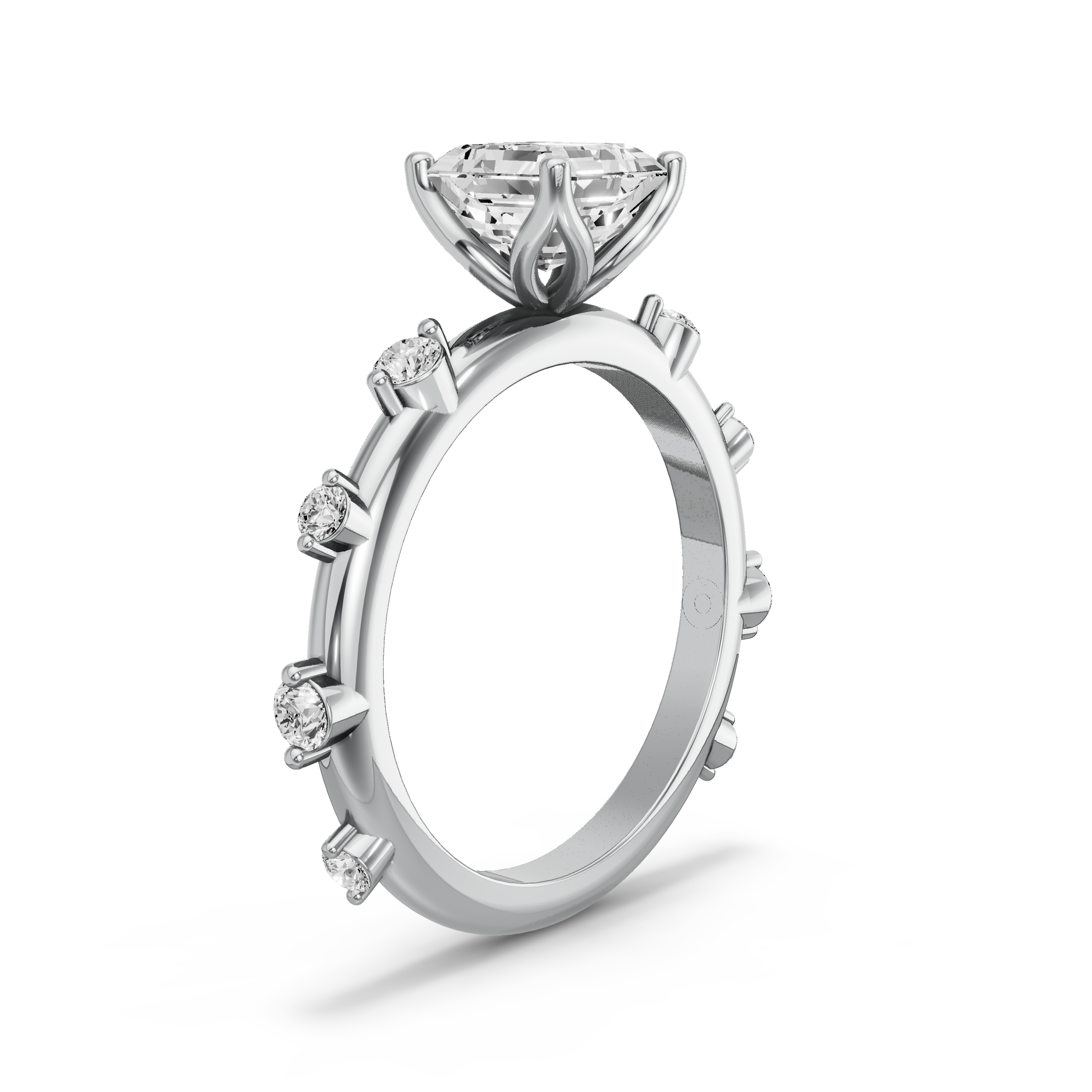 Image for Asscher Tulip Basket Ring with Channel band in 950 Platinum