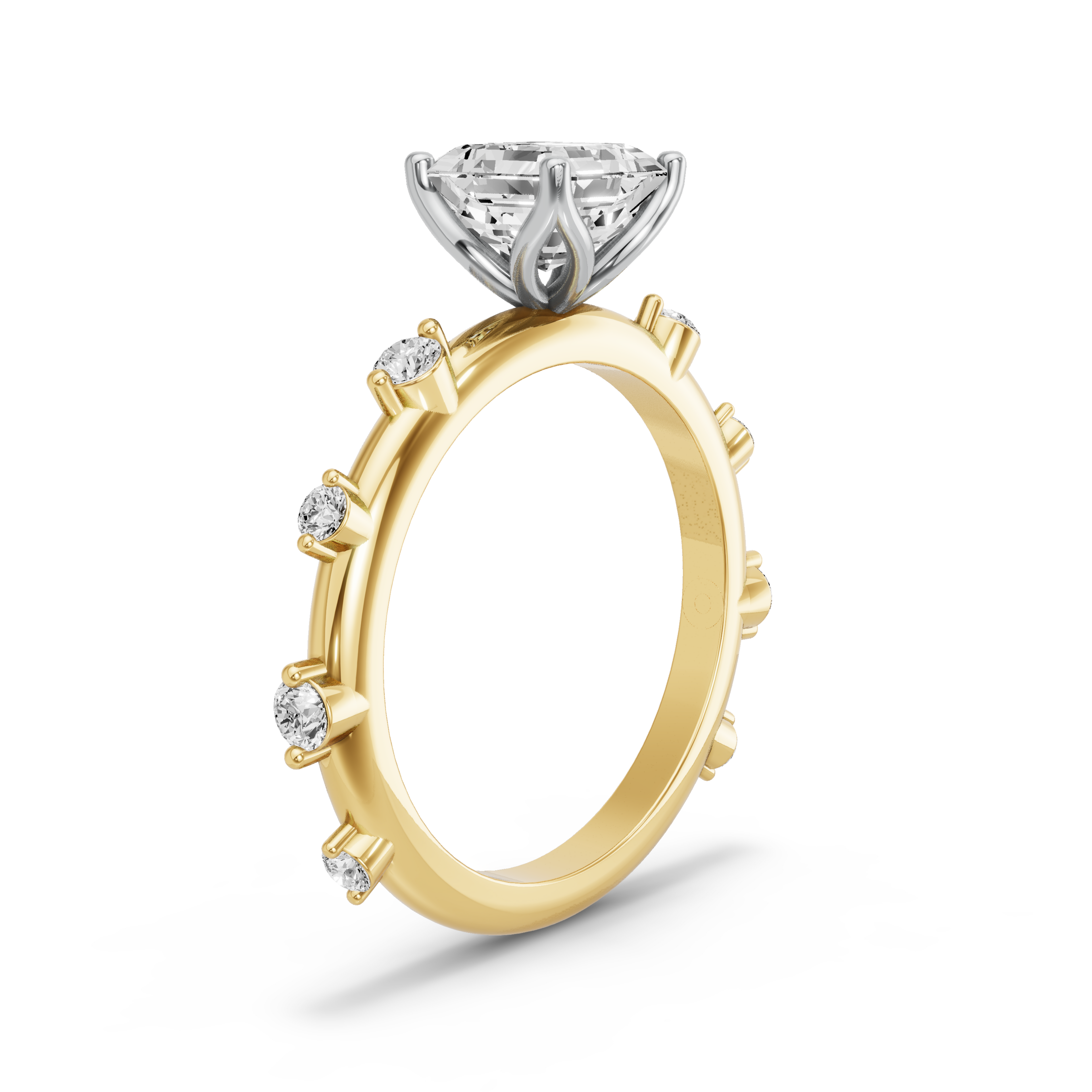 Image for Asscher Tulip Basket Ring with Floating Station band in 14K Rose Gold