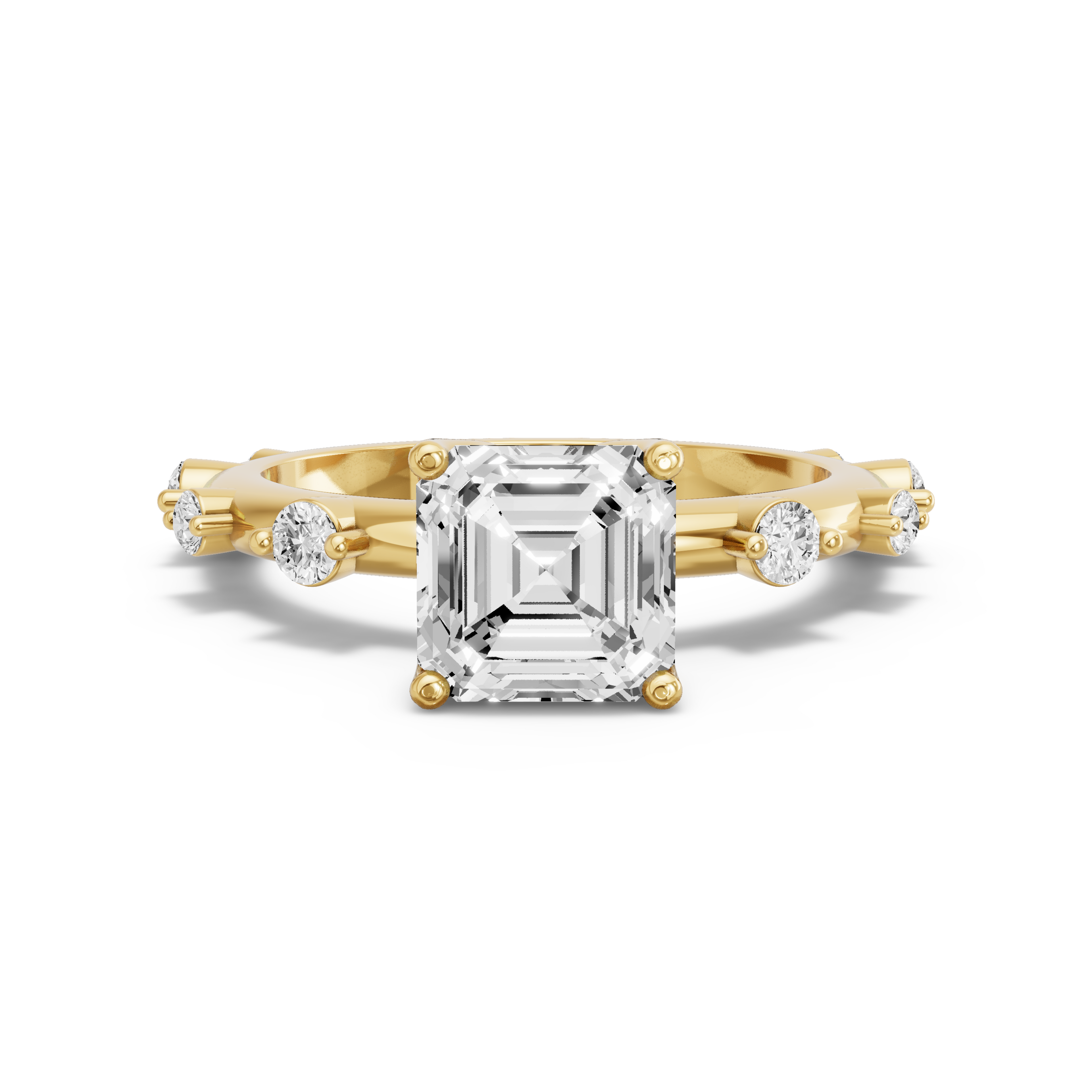 Image for Asscher Tulip Basket Ring with Floating Station band in 10K White Gold