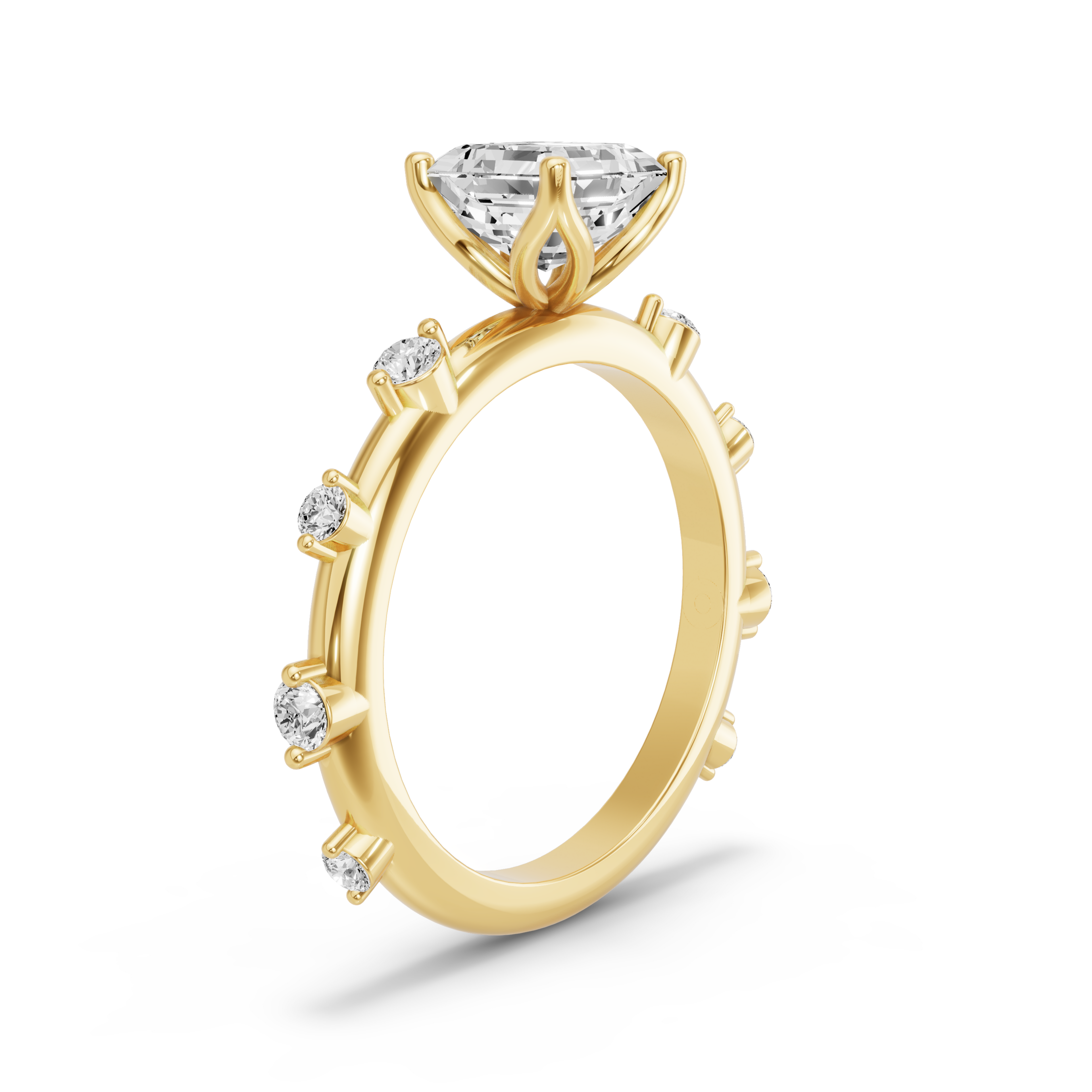 Image for Asscher Tulip Basket Ring with Floating Station band in 18K White Gold