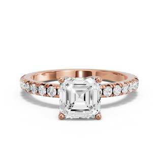 Image for Asscher Tulip Basket Ring with French Pave band
