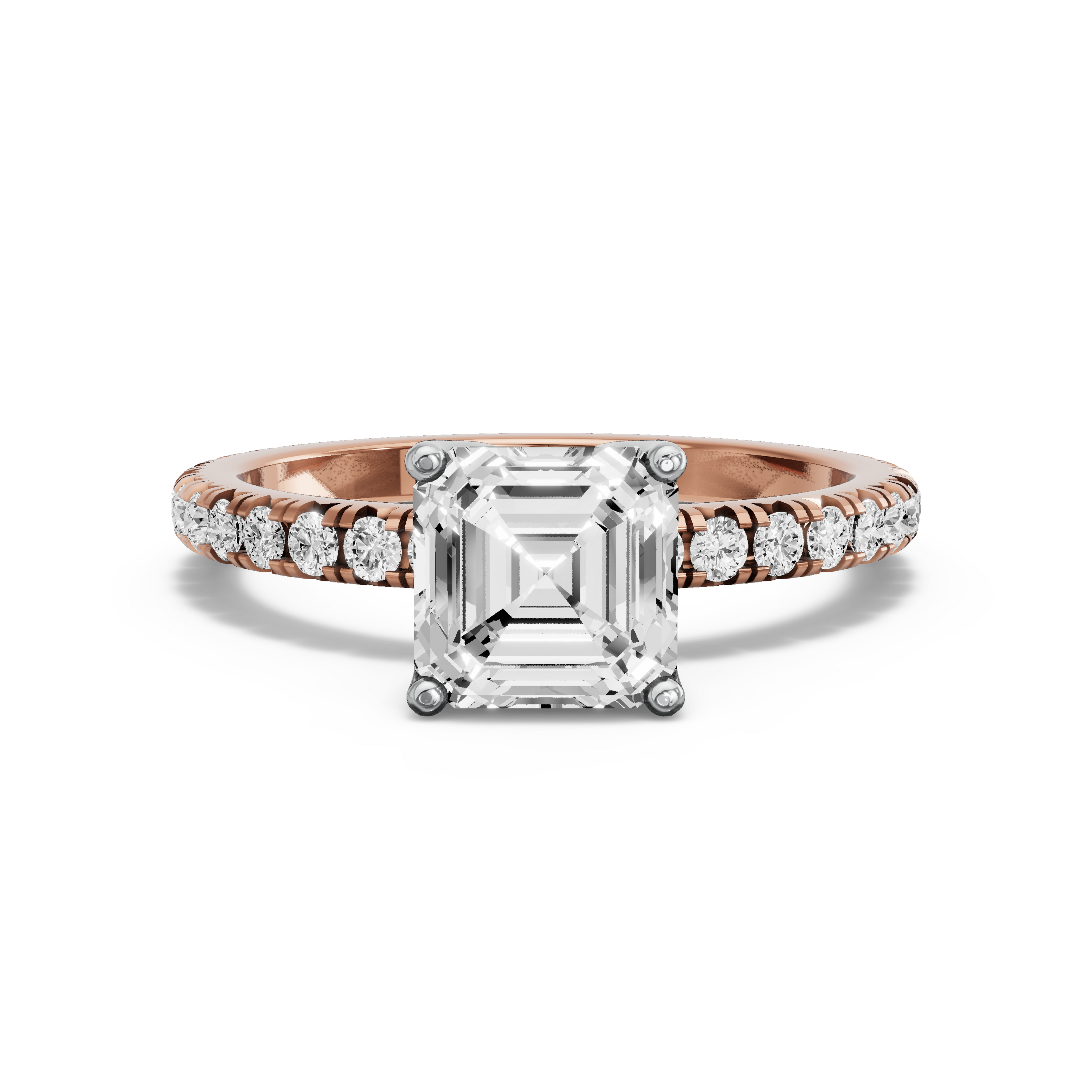 Image for Asscher Tulip Basket Ring with French Pave band in 14K Two Tone Yellow Gold