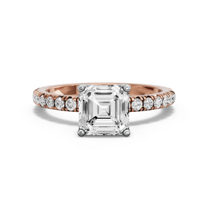 Image for Asscher Tulip Basket Ring with French Pave band
