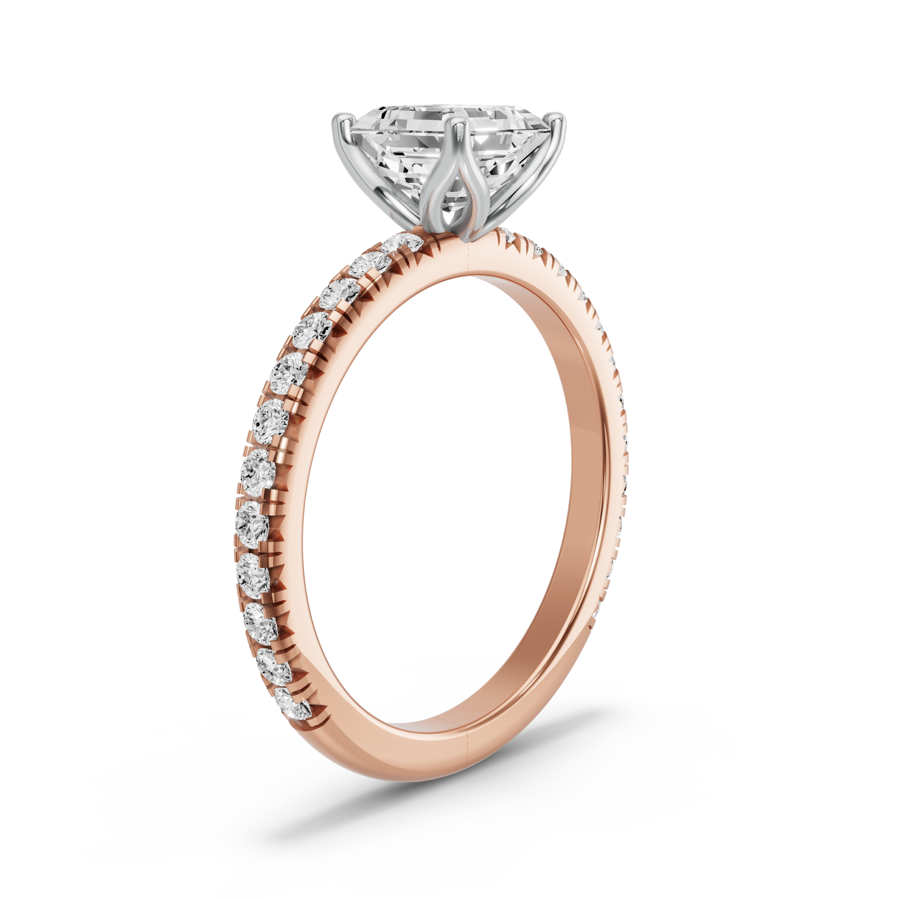 Image for Asscher Tulip Basket Ring with French Pave band in 10K Two Tone Yellow Gold