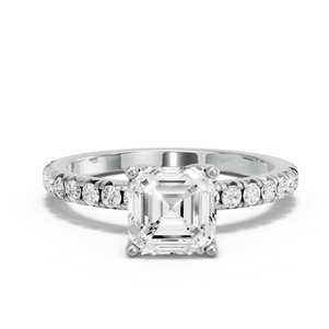 Image for Asscher Tulip Basket Ring with French Pave band