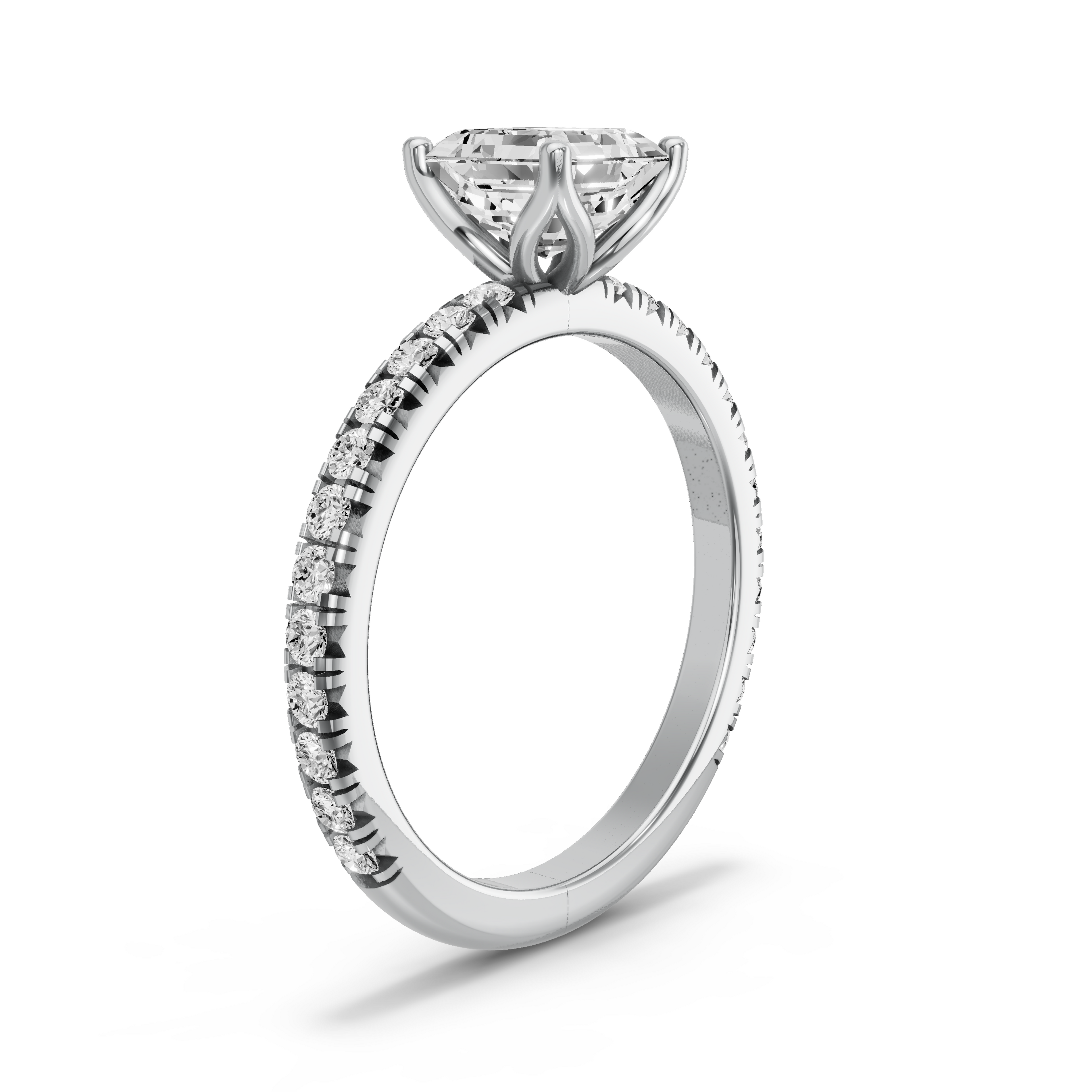 Image for Asscher Tulip Basket Ring with Floating Station band in 950 Platinum