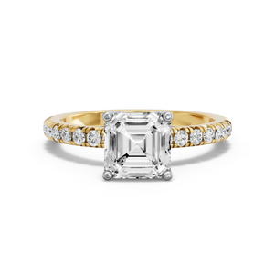 Image for Asscher Tulip Basket Ring with French Pave band