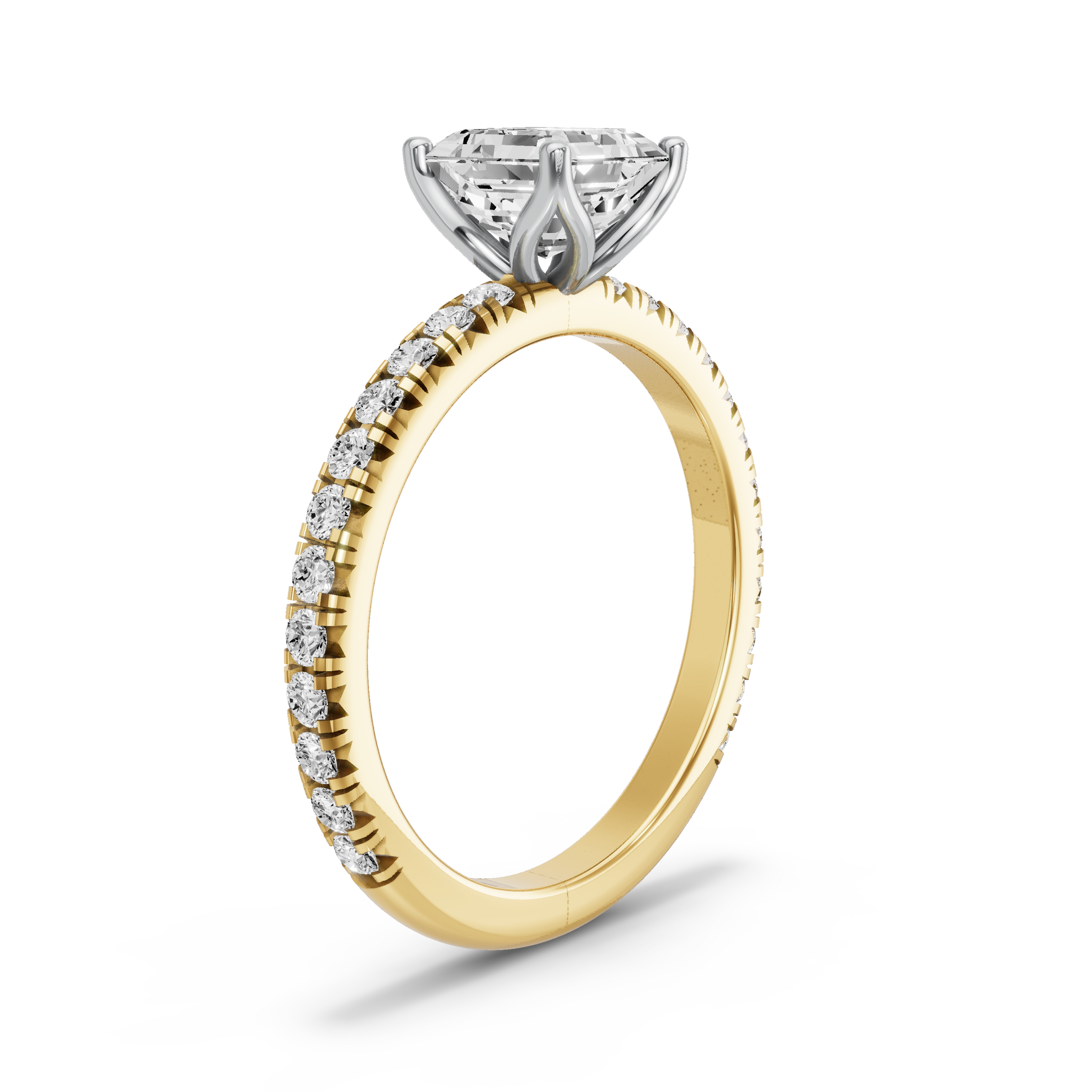 Image for Asscher Tulip Basket Ring with French Pave band in 14K Rose Gold