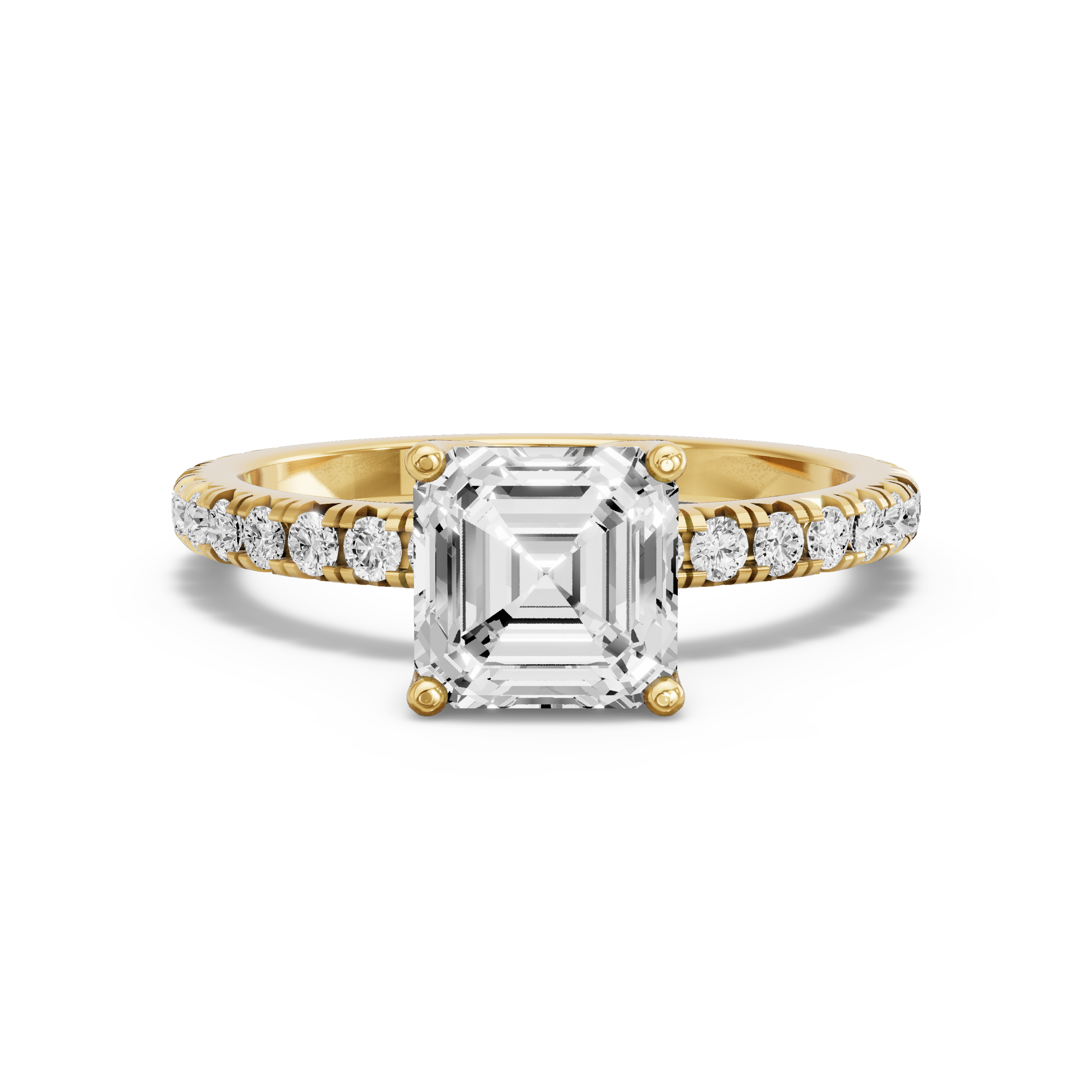 Image for Asscher Tulip Basket Ring with French Pave band in 10K White Gold
