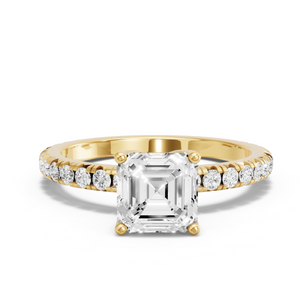 Image for Asscher Tulip Basket Ring with French Pave band