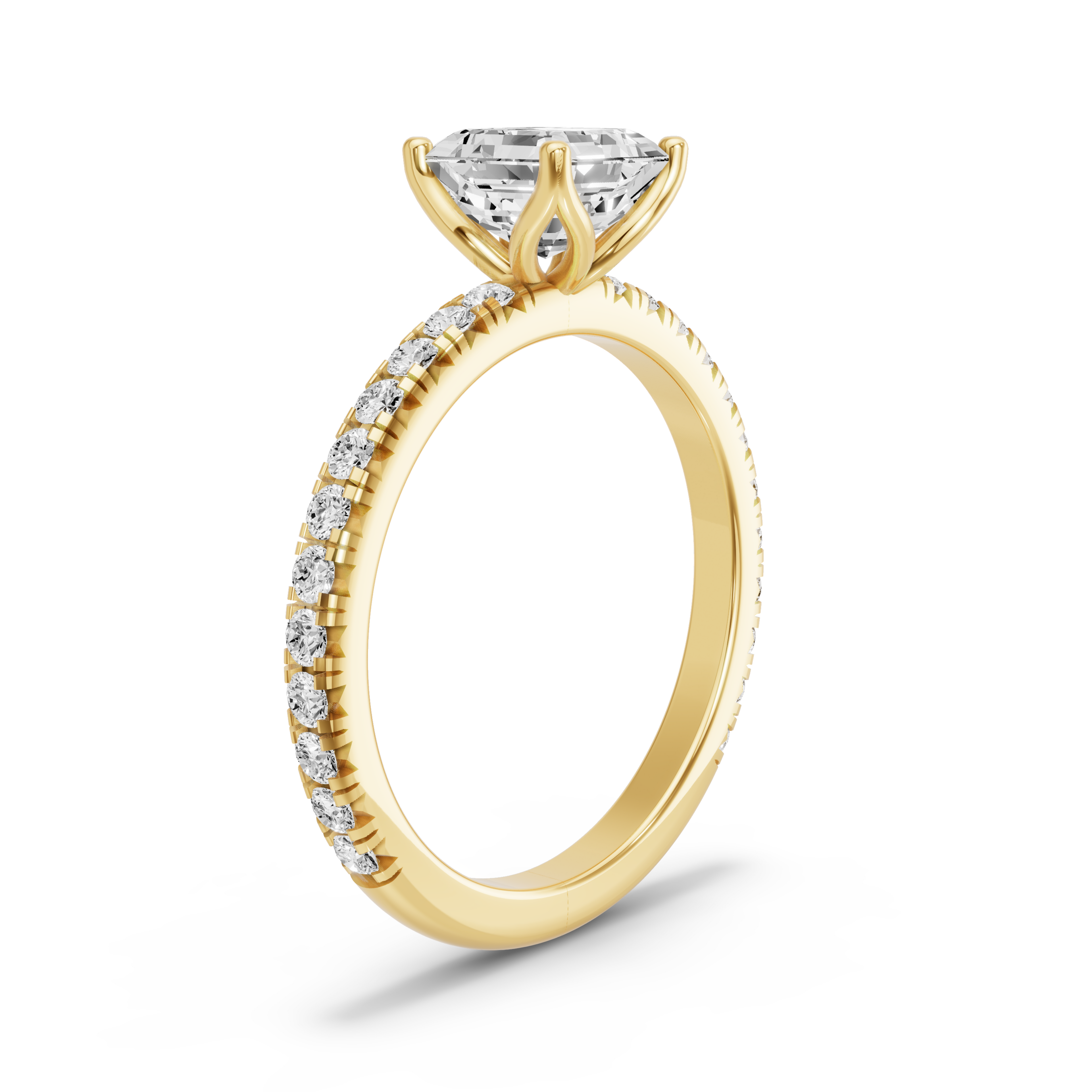 Image for Asscher Tulip Basket Ring with French Pave band in 18K White Gold