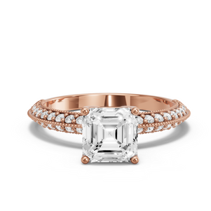 Image for Asscher Tulip Basket Ring with Knife Edge Pave band