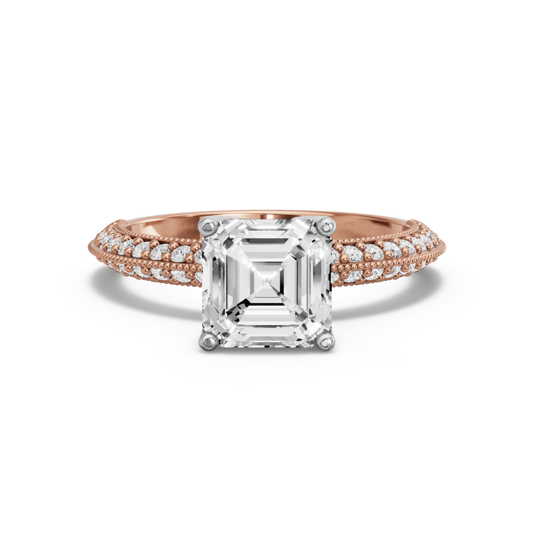 Image for Asscher Tulip Basket Ring with Knife Edge Pave band